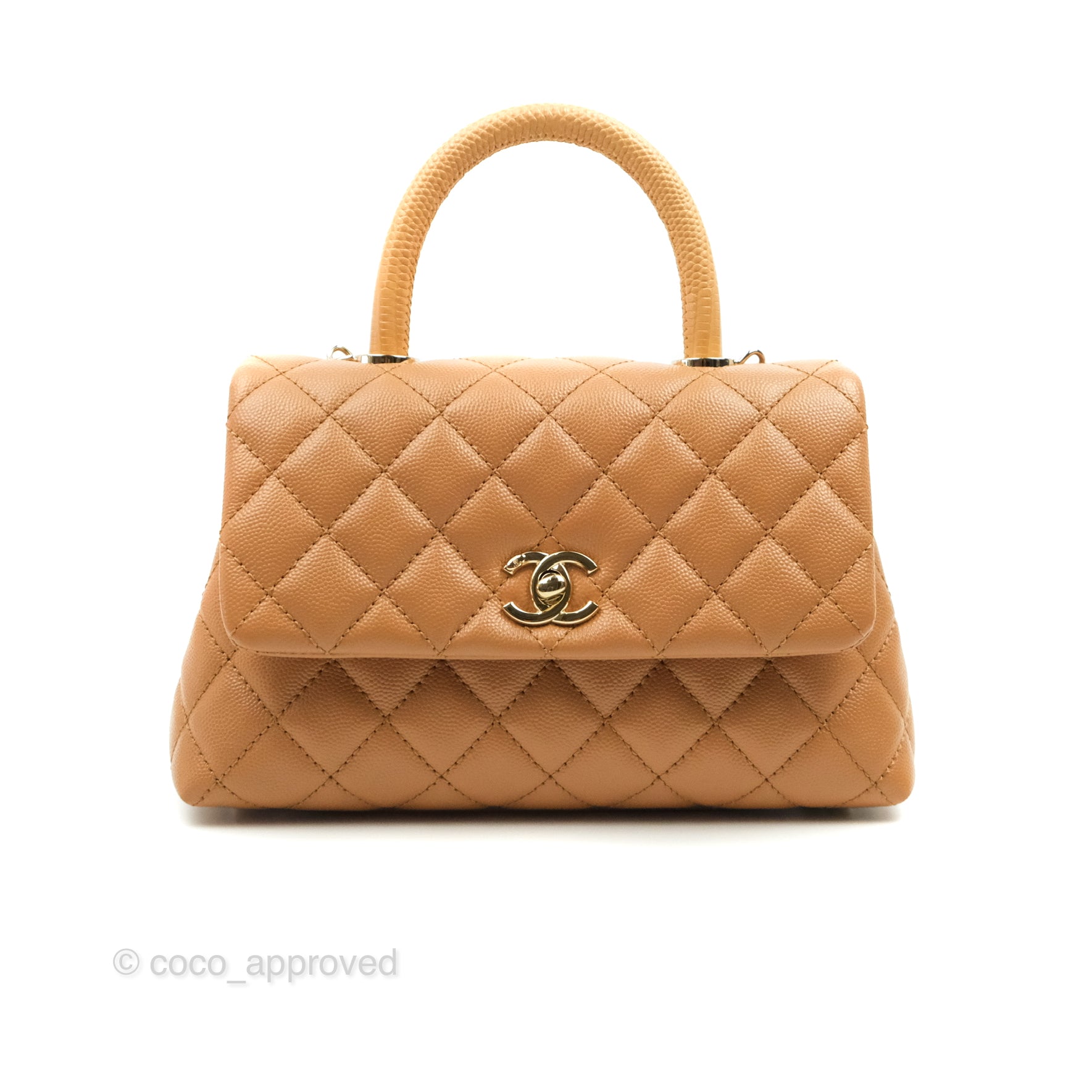 Chanel Mini (Small) Coco Handle Quilted Dark Beige Caramel