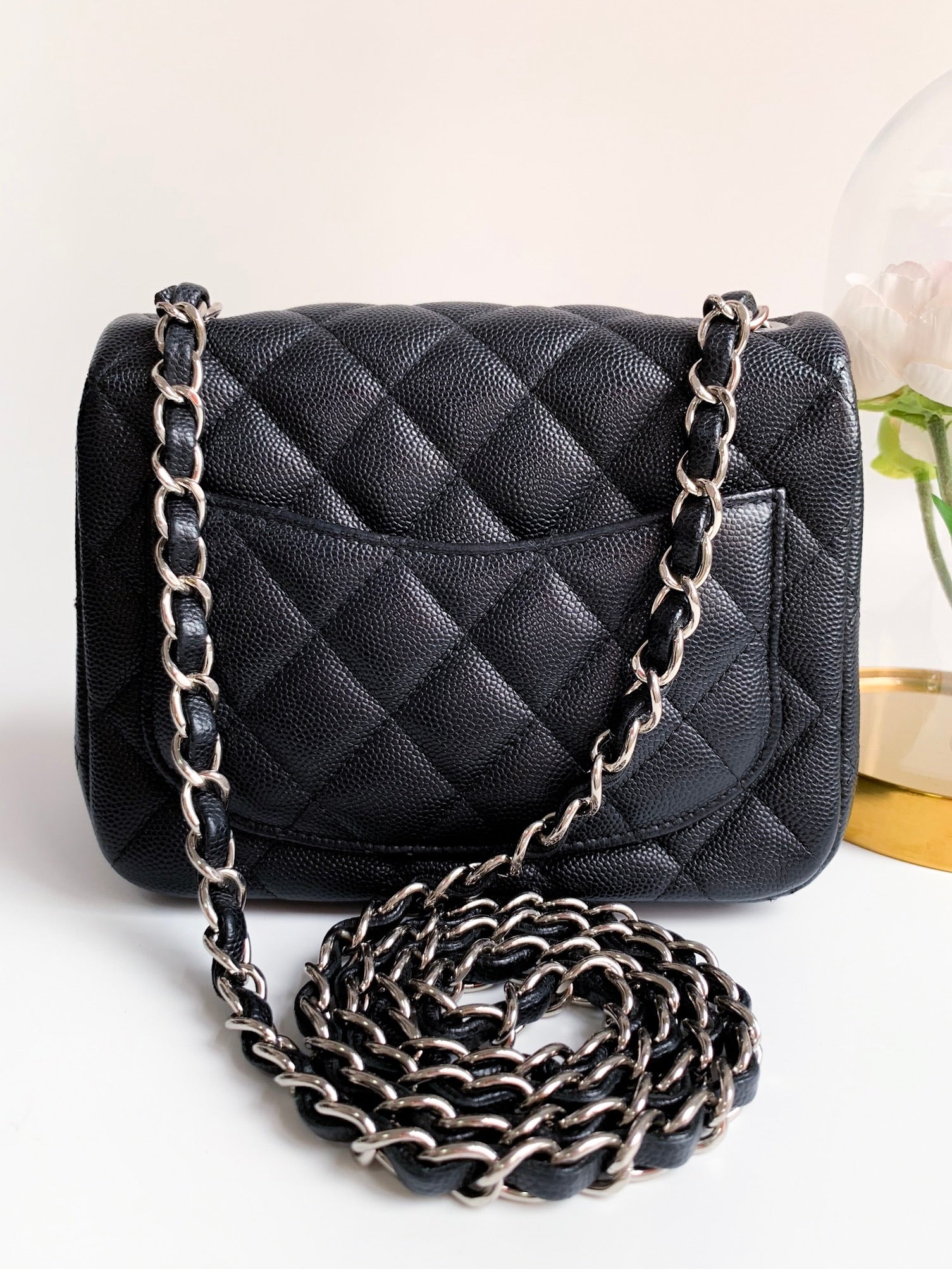 Chanel Classic Mini Rectangular 17B Gray/Grey Quilted Caviar with silver  hardware