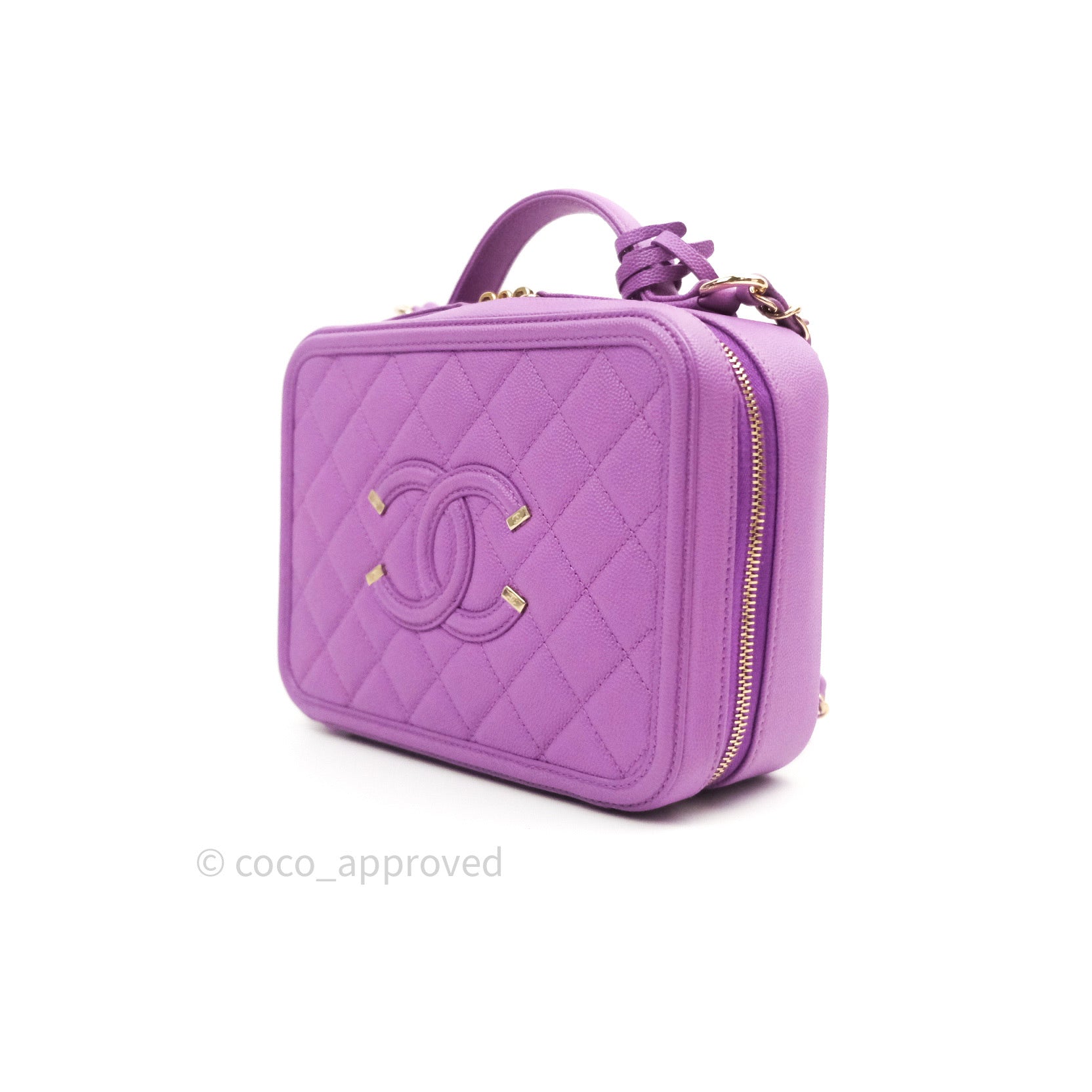 CHANEL Caviar Quilted Mini Vanity Case With Chain Purple 548883