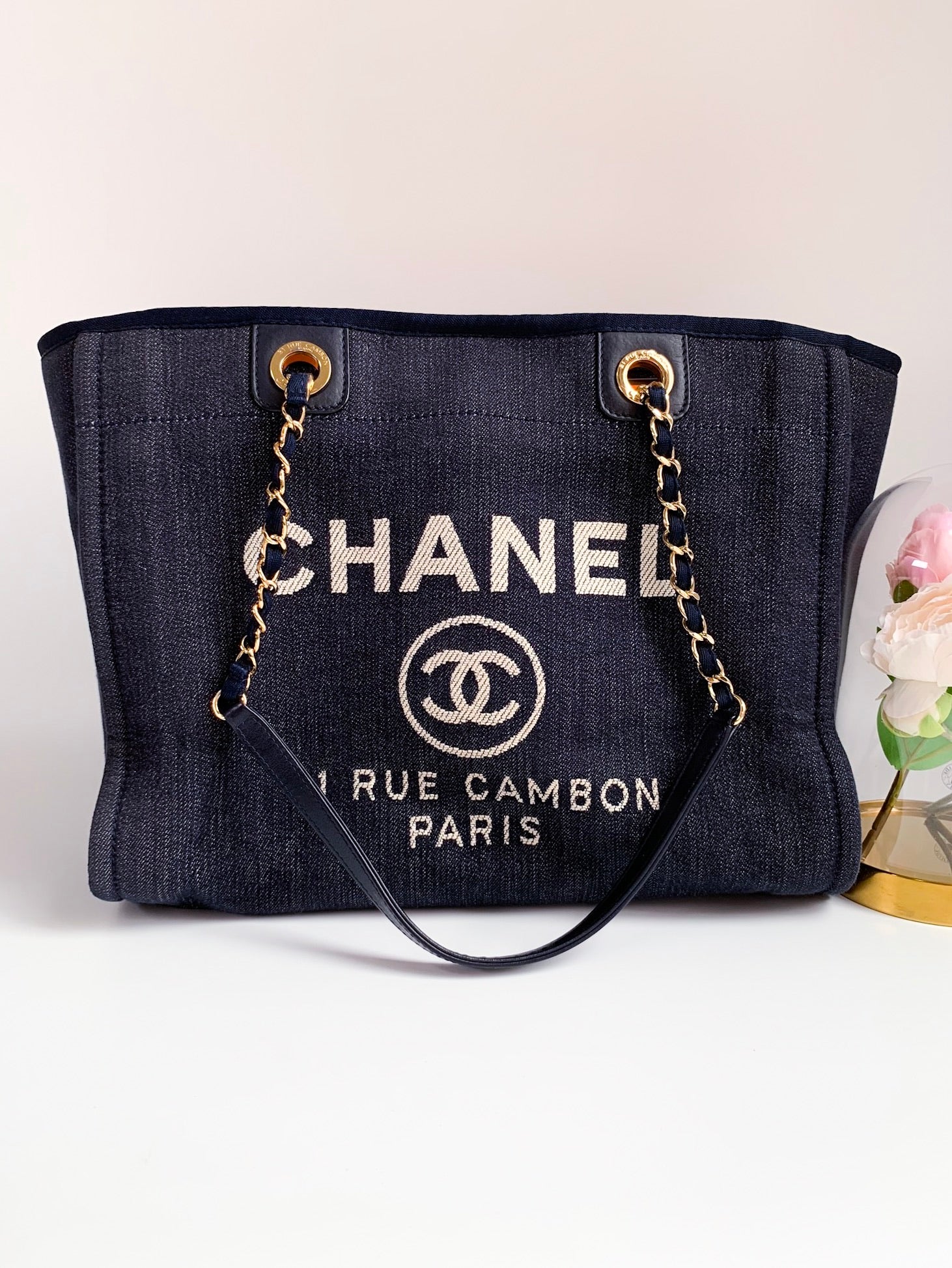 Chanel Denim Medium Deauville Tote Dark Blue – Coco Approved Studio