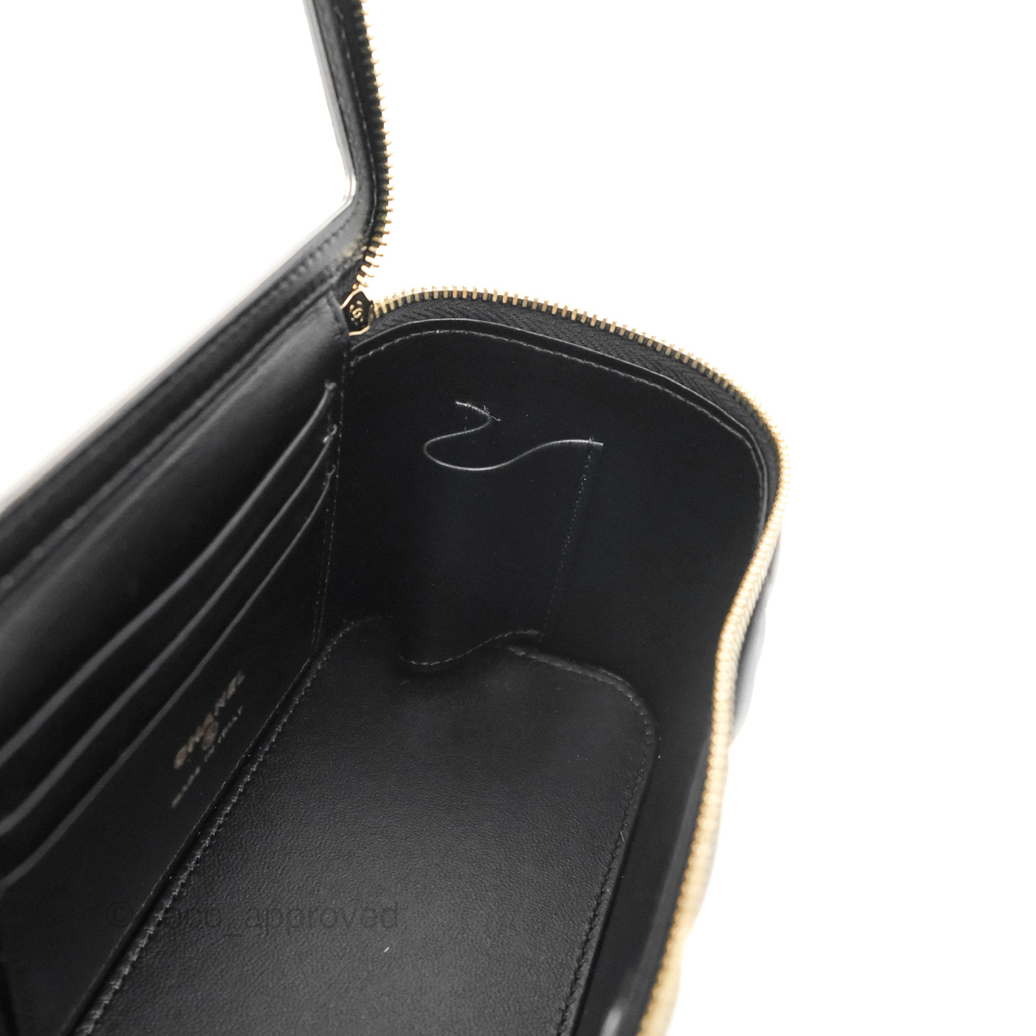 Chanel Vanity Rectangular Metal Top Handle Black Lambskin Aged
