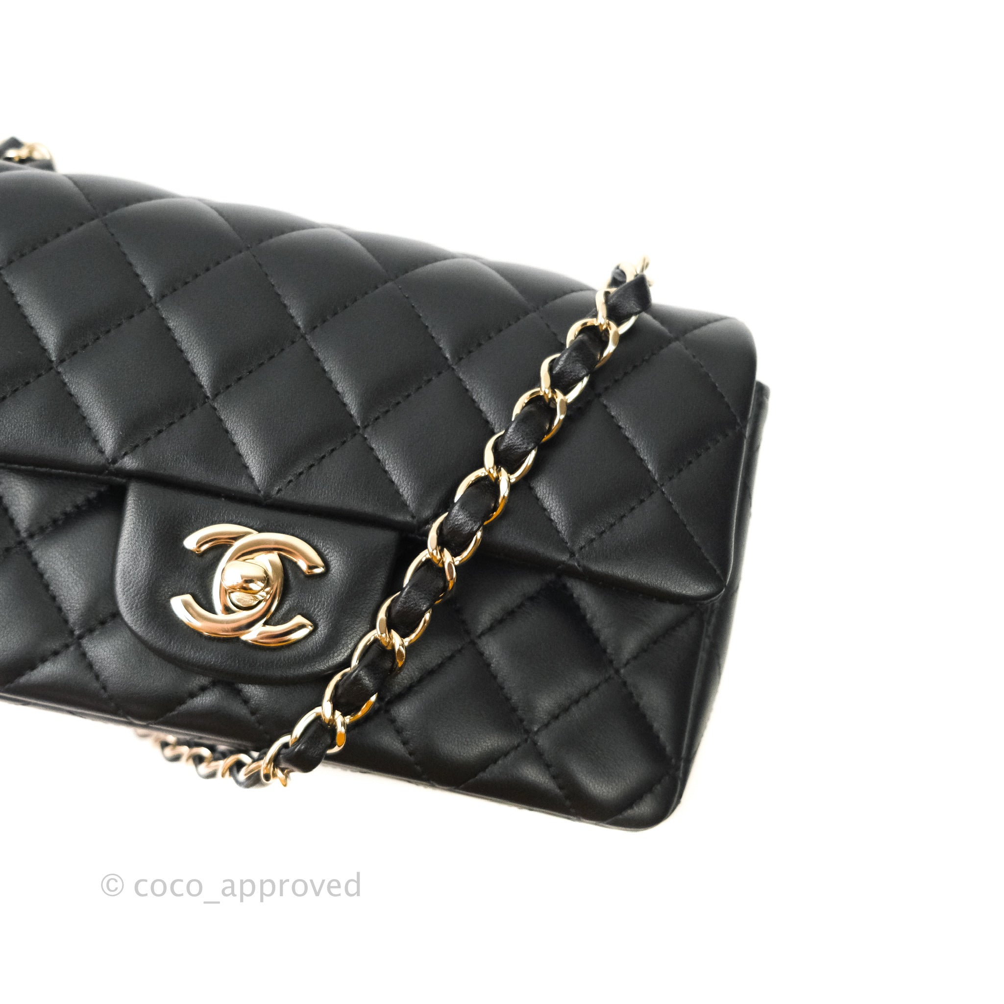Chanel Quilted Mini Rectangular Lambskin Black Flap With Charms