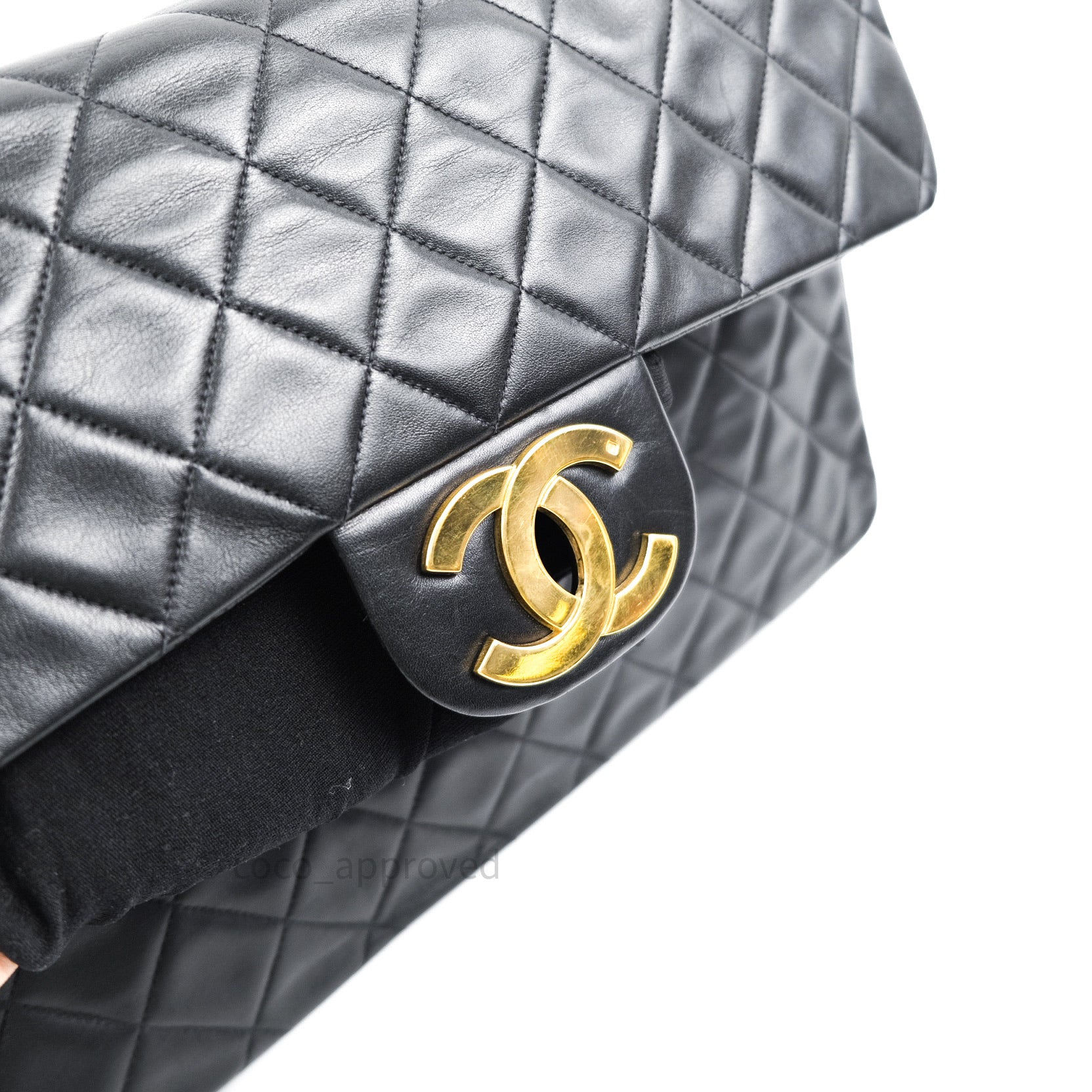 Chanel Vintage XL Jumbo Single Flap Black Lambskin 24K Gold Hardware – Coco  Approved Studio
