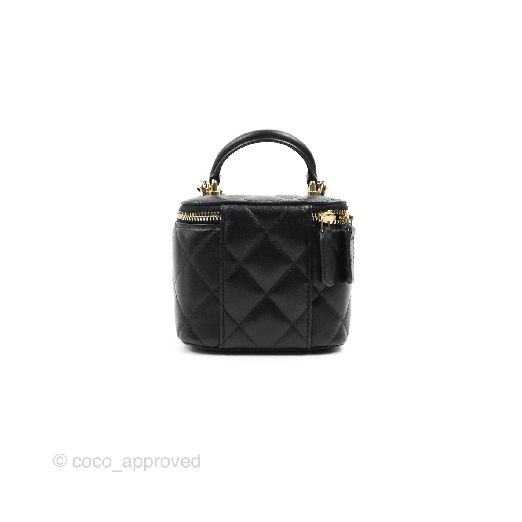 NIB 100%AUTH CHANEL 22C Black Caviar Leather Mini Vanity Handle Bag With  Chain