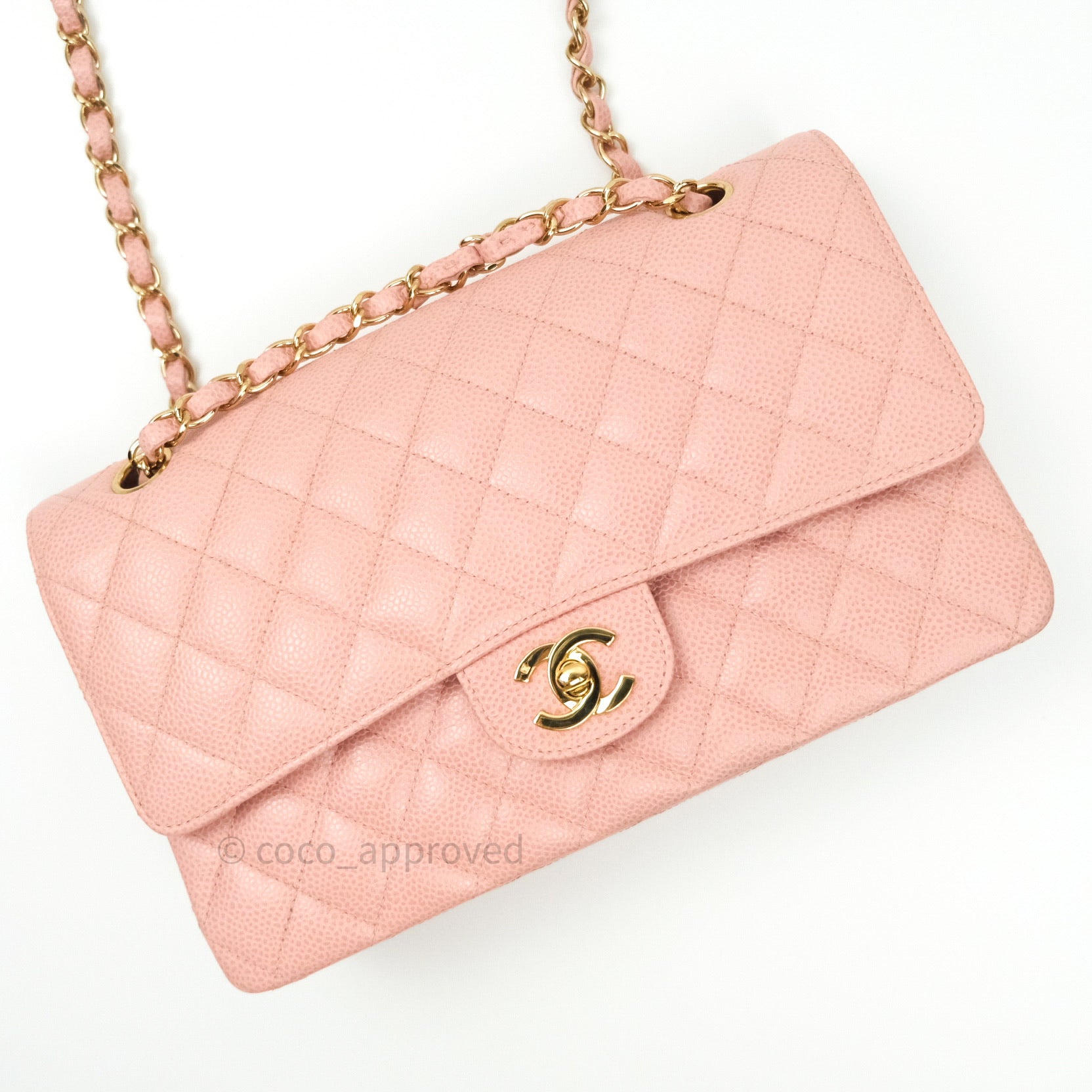 Chanel Gold Patent Striated Medium Classic Flap Bag