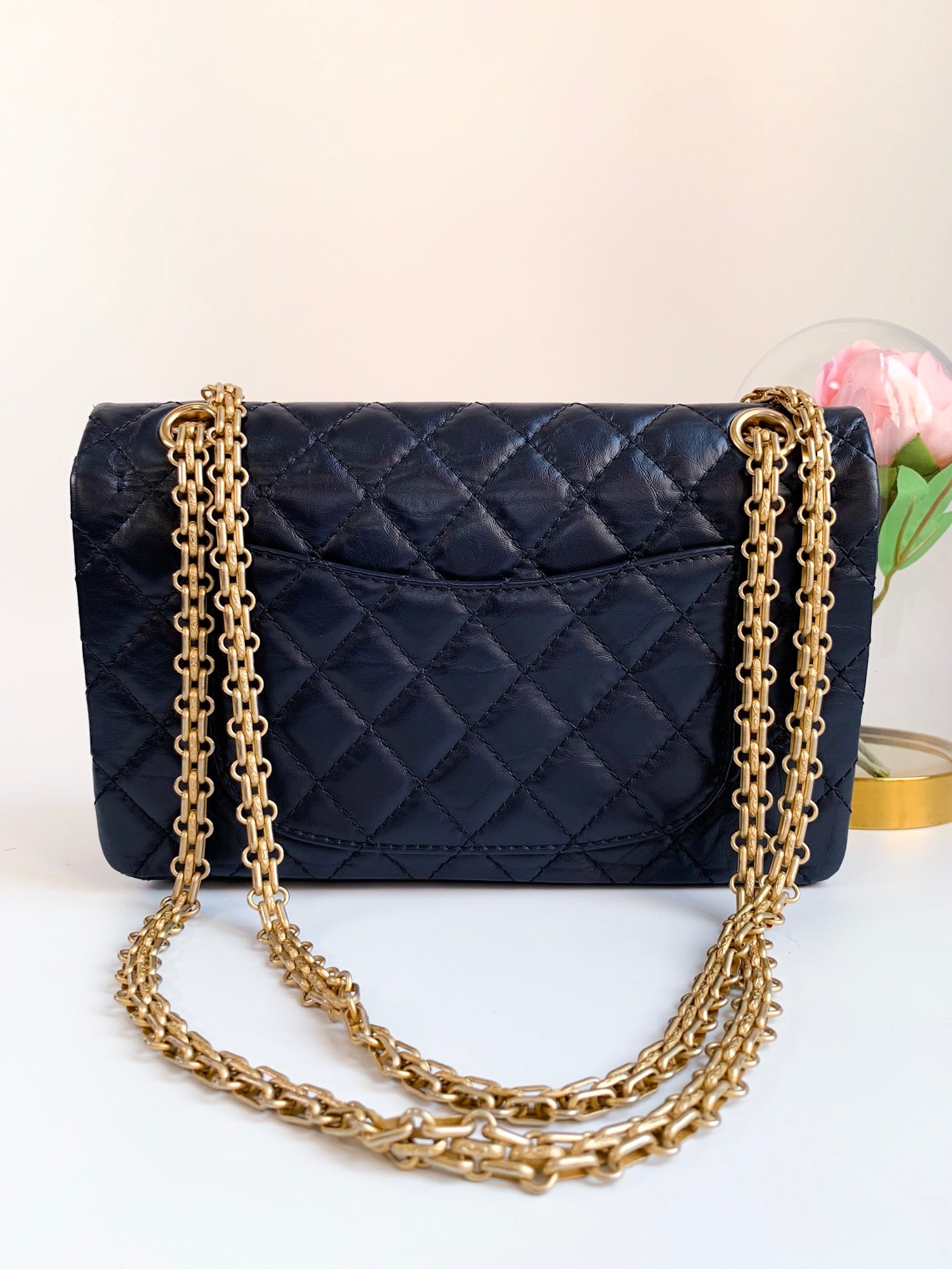 Black Quilted Aged Calfskin Mini 2.55 Reissue 225 Single Flap Brushed Gold  Hardware