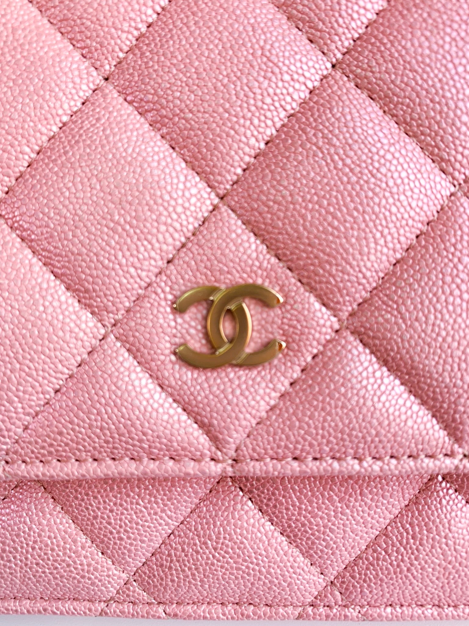 Chanel Iridescent Caviar Quilted Wallet on Chain WOC Pink Light