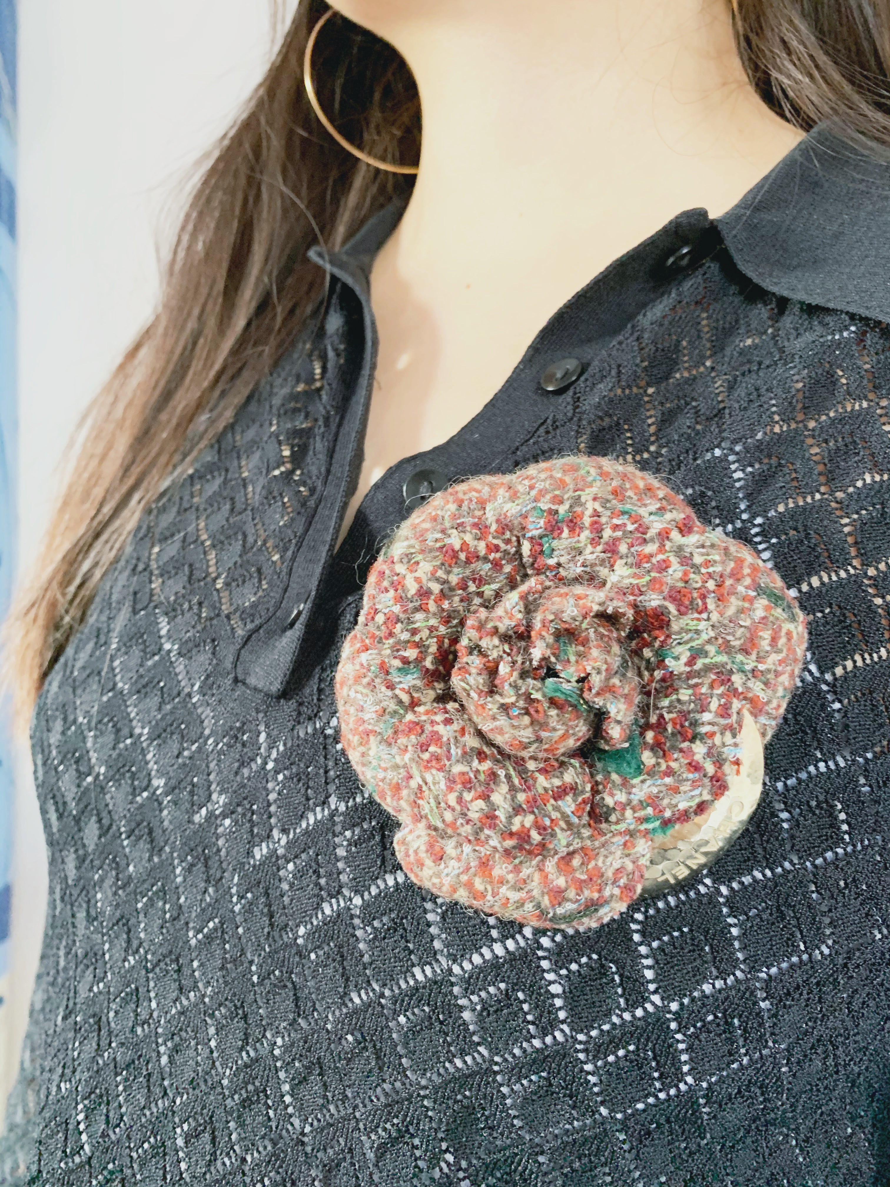 Chanel Tweed Multicolour Camellia Brooch Pin – Coco Approved Studio