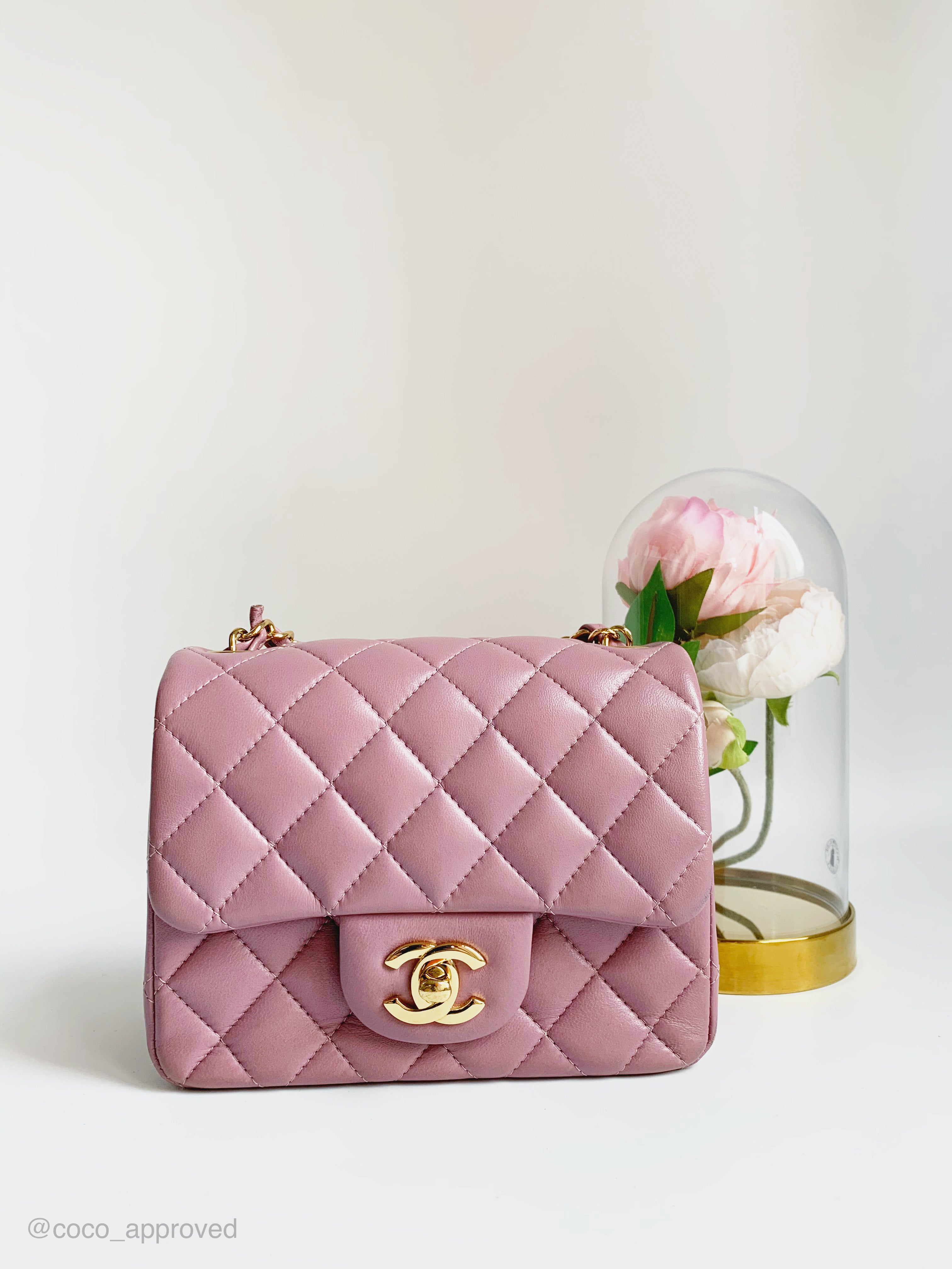 CHANEL Lambskin Quilted Mini Square Flap in Pink