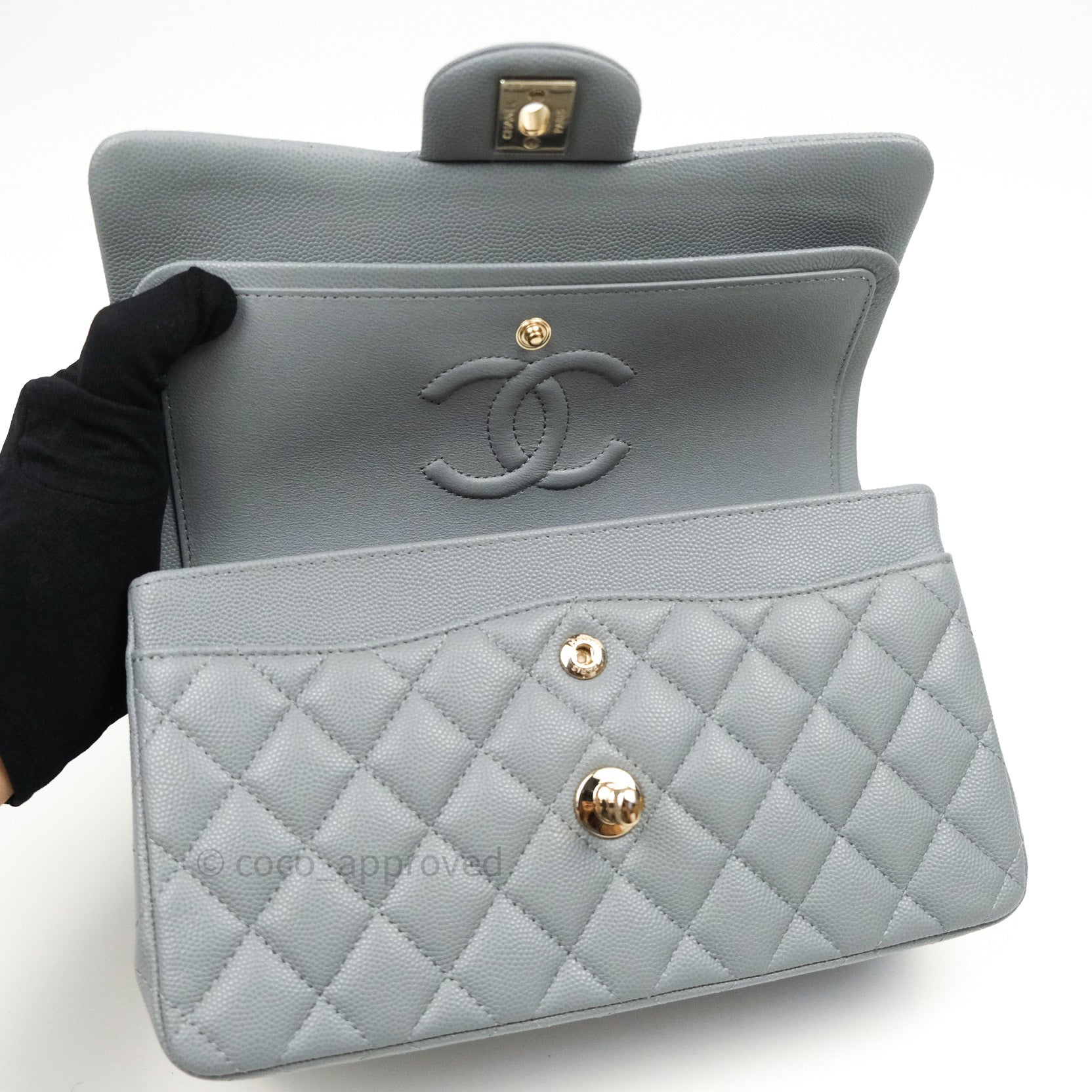 Chanel 21A Grey Caviar Quilted Medium Classic Flap LGHW