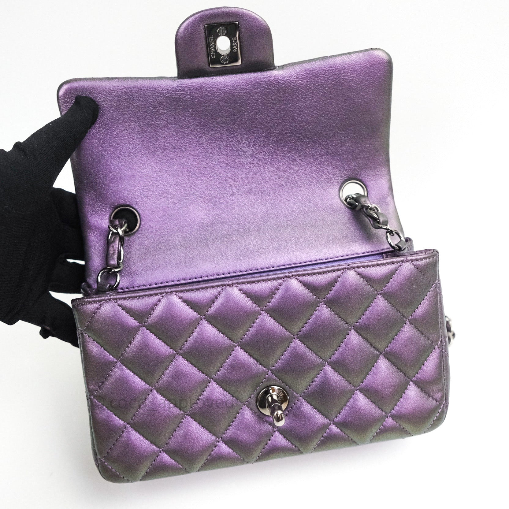 Chanel Incognito Square Flap Bag Quilted Caviar Mini Purple 895564