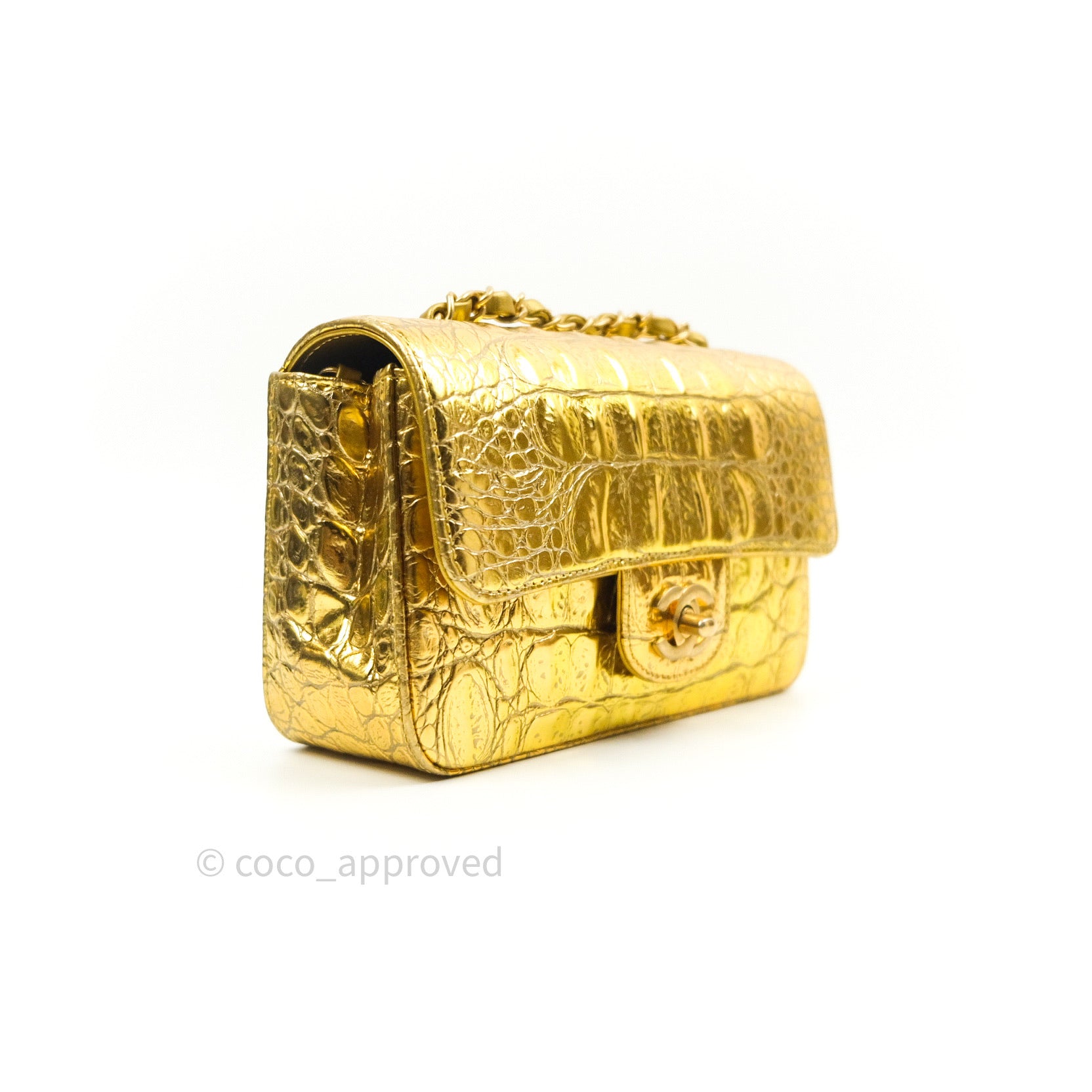 New CHANEL Gold Croc Embossed Zip O Coin Purse Wallet – Fashion