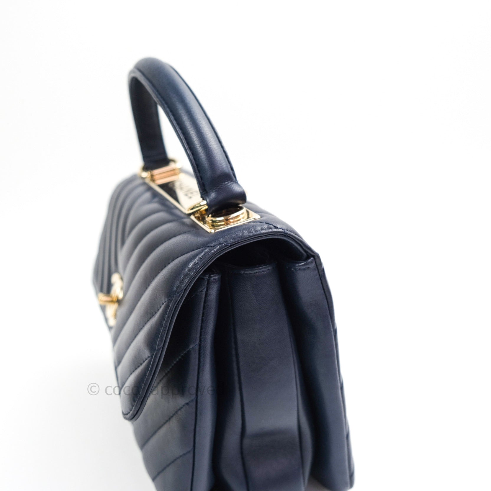 Chanel Trendy CC Medium Top Handle Handbag Black Chevron Lambskin