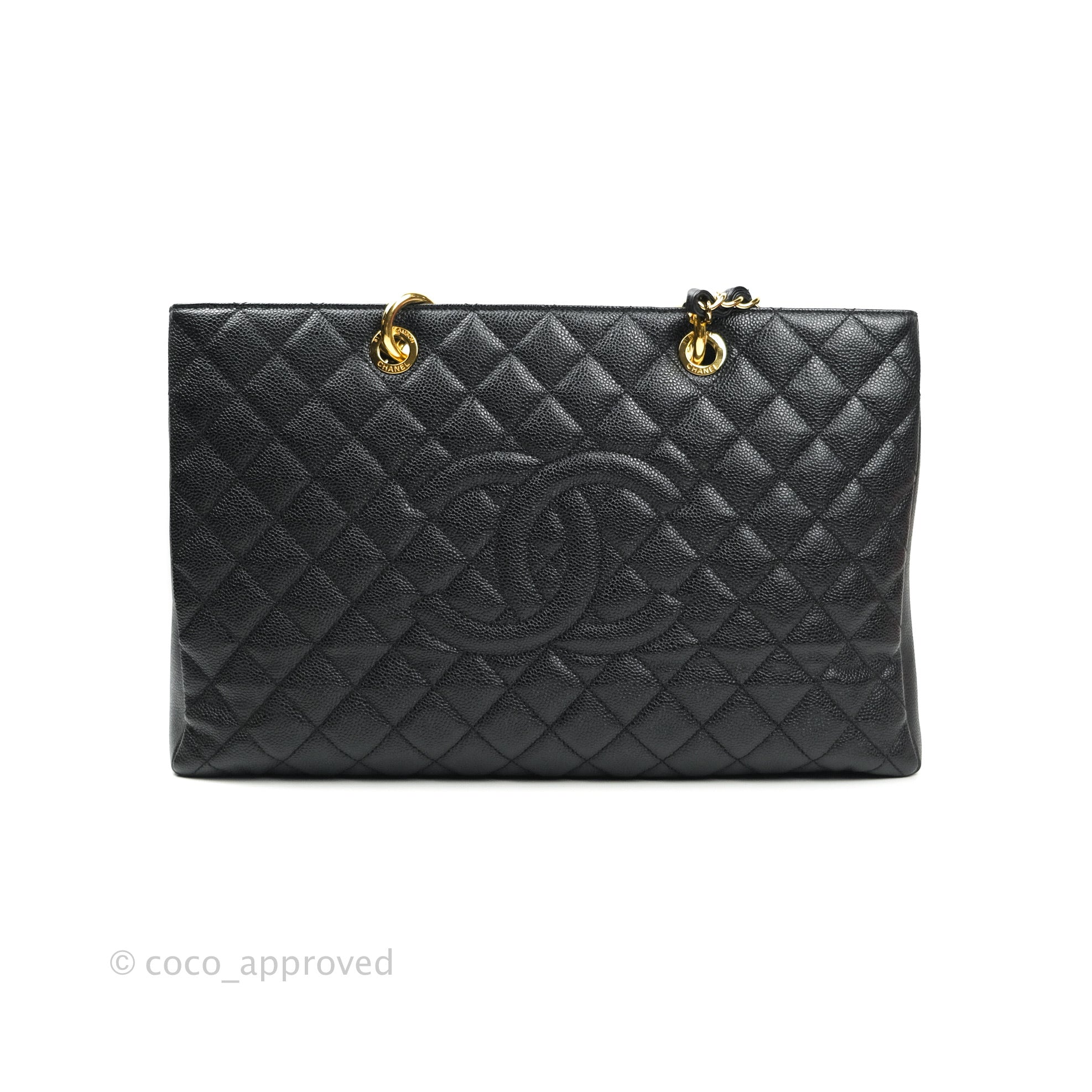 Black Grand Shopping Tote in caviar calfskin with gold hardware
