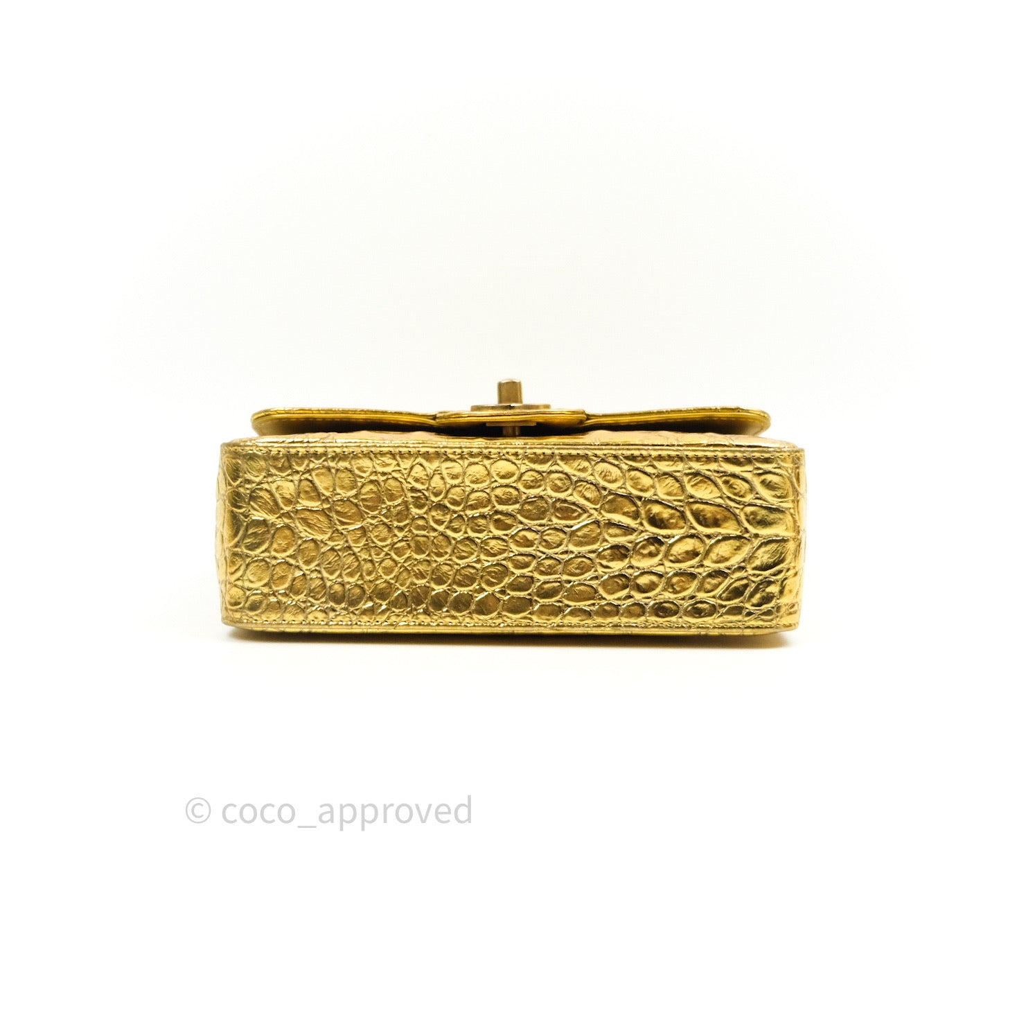 Mini Flap Bag, metallic crocodile embossed calfskin & gold metal