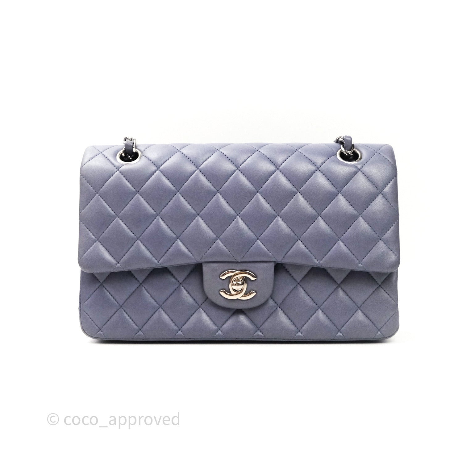 Chanel Classic M/L Medium Double Flap Lavender Blue Silver Hardware – Coco  Approved Studio