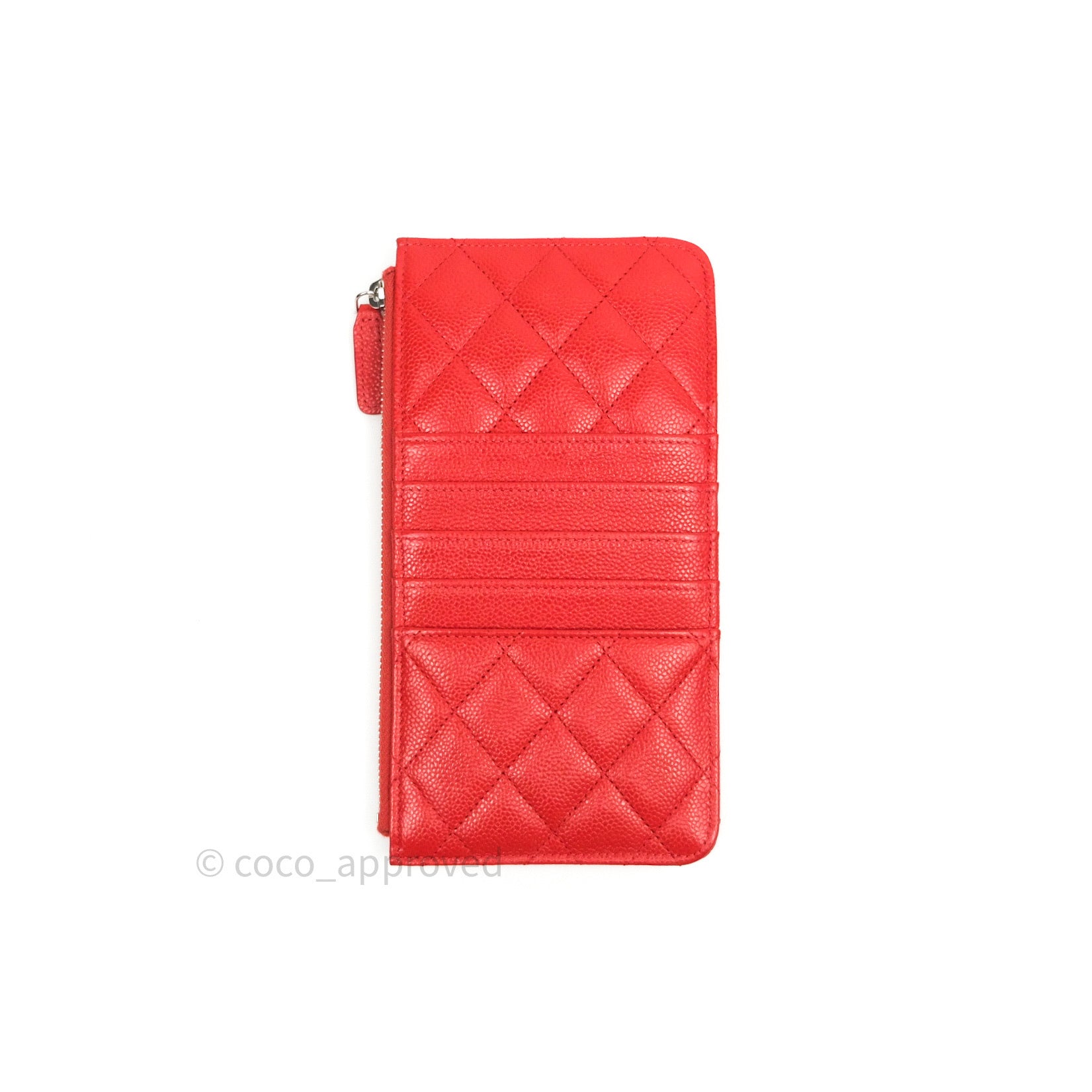 Chanel Red Caviar Phone Holder Long Zip Wallet