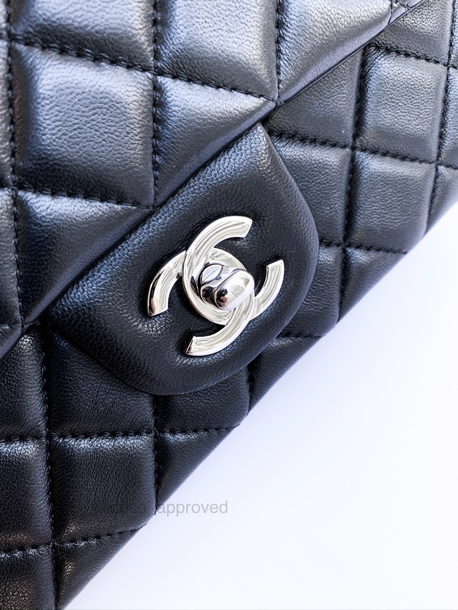 Chanel Lambskin Quilted Mini Rectangular Flap Black Silver