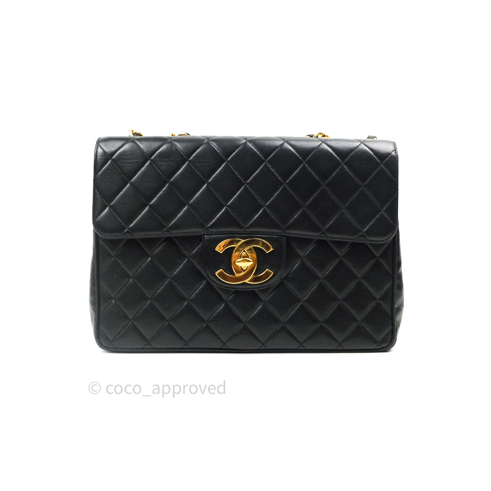Chanel Black Quilted Lambskin Jumbo Classic Double Flap Bag Gold