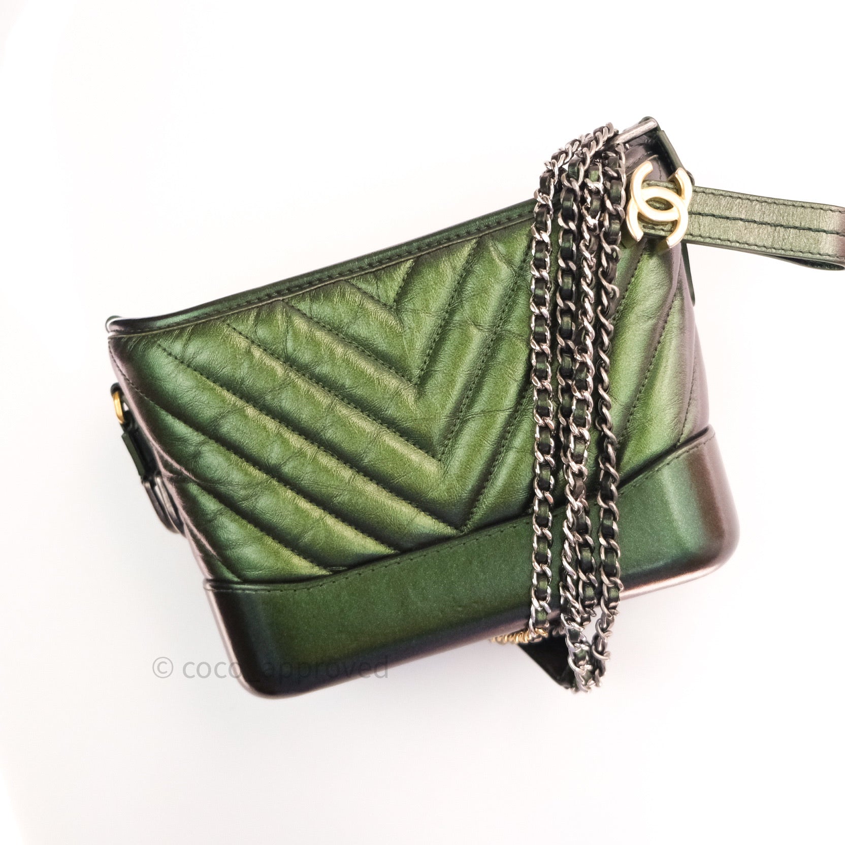 Green Aged Calfskin Quilted Hobo Gabrielle Bag Small Mixed Hardware