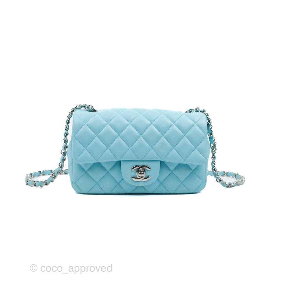 Chanel Quilted Mini Rectangular Flap Light Blue Lambskin Silver Hardware