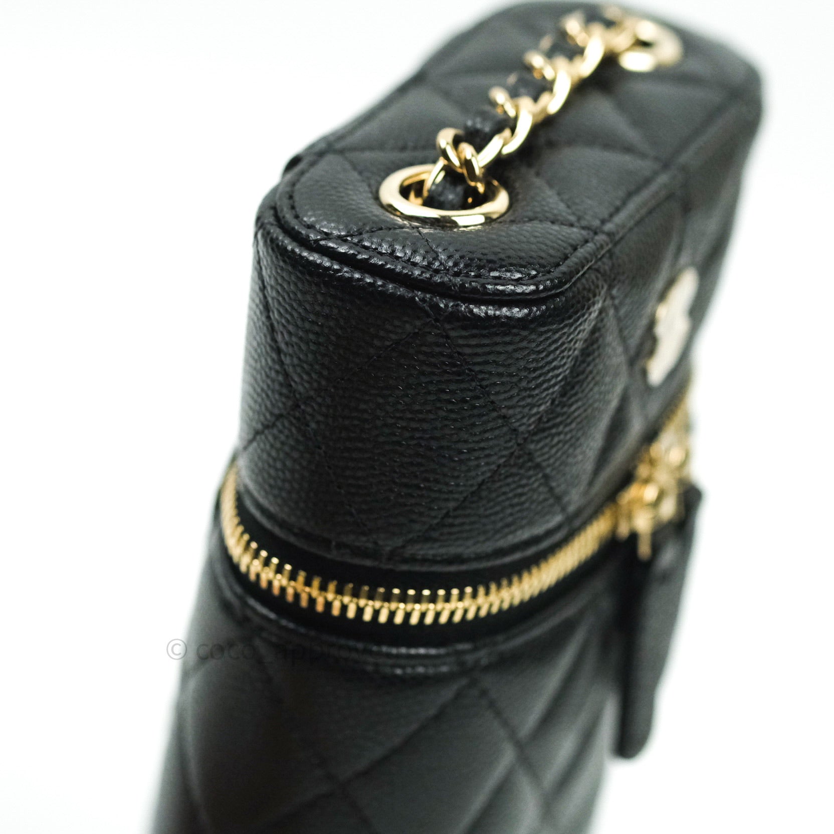 Chanel Vanity Phone Holder On Chain, Black Caviar with Gold