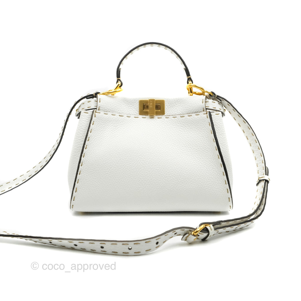 Fendi Peekaboo Mini White Grained Leather Gold Hardware