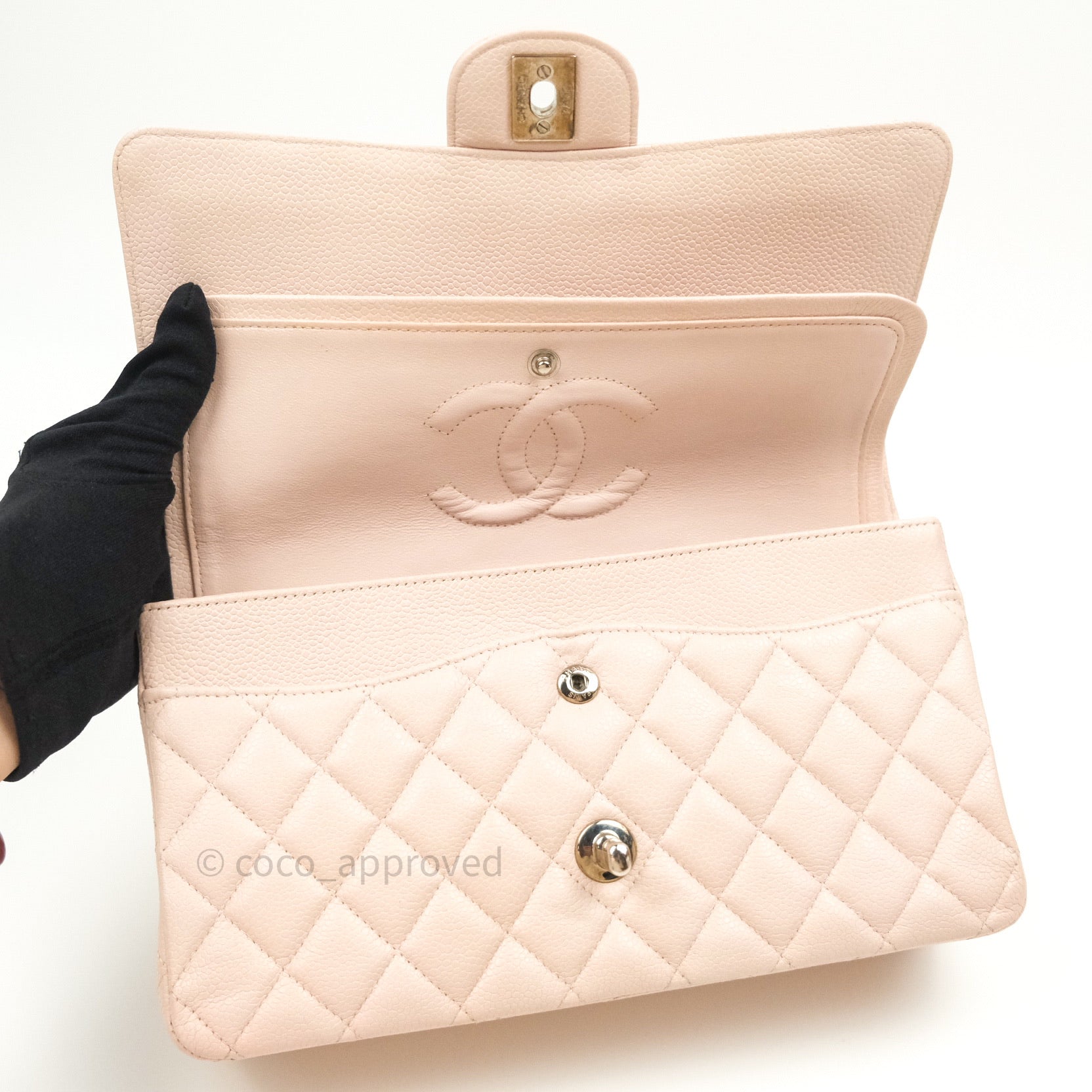 Chanel Classic M/L Medium Double Flap Sakura Pink Caviar Silver