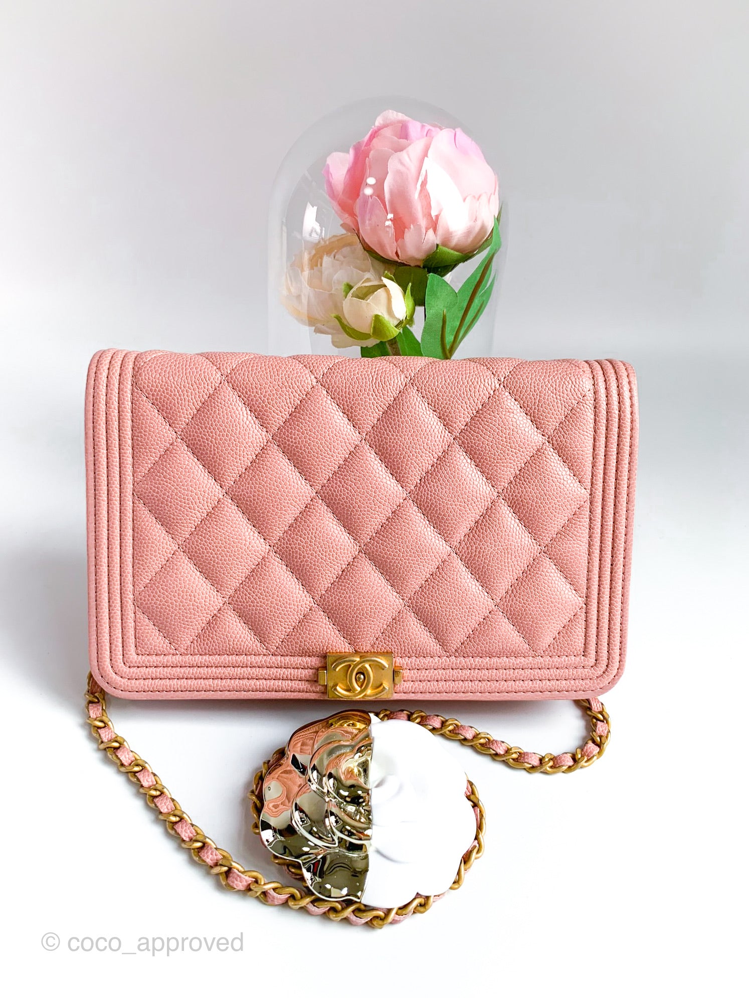 Chanel Quilted Boy Wallet on Chain WOC Pink Caviar Gold Hardware