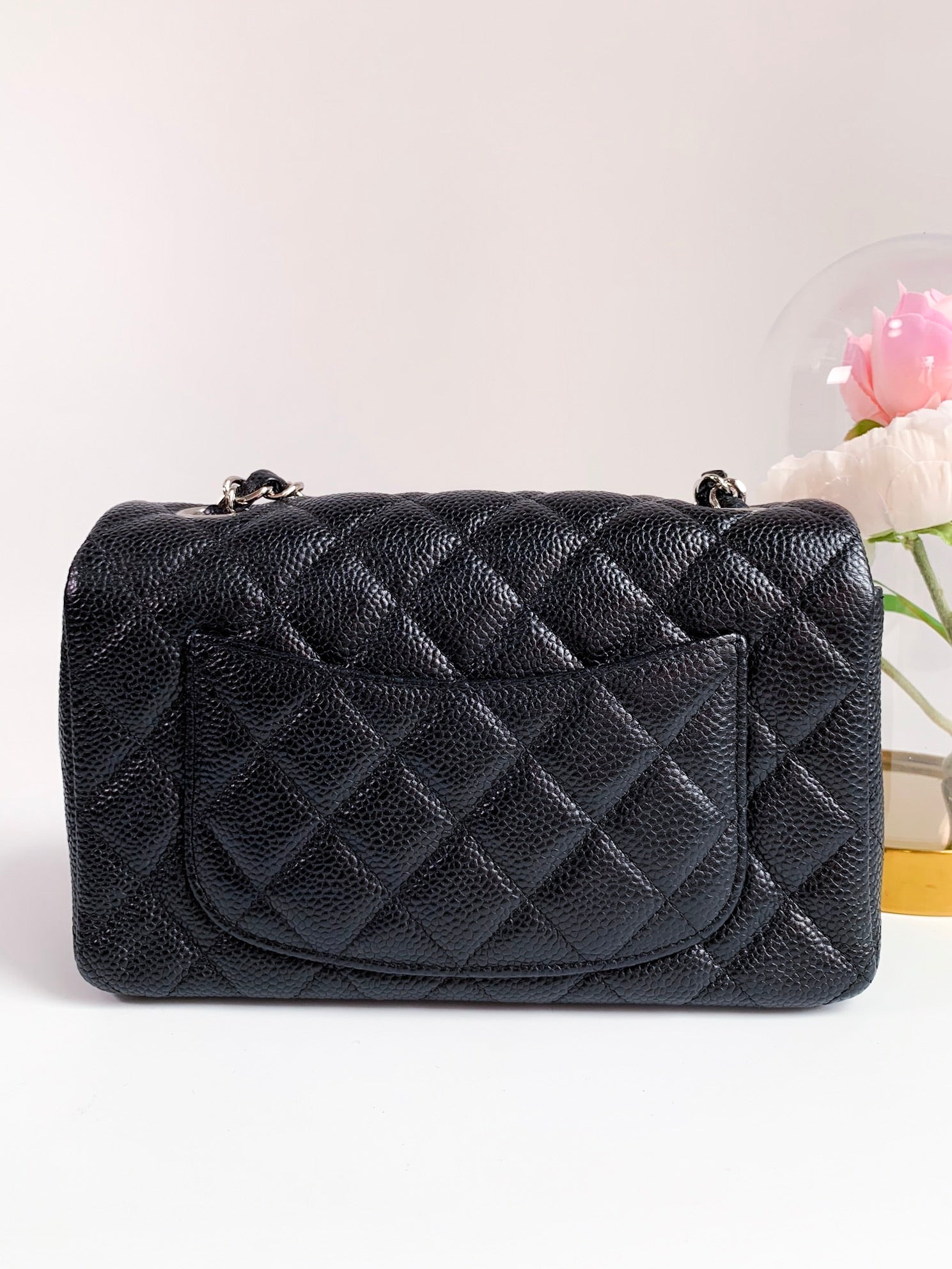 Chanel | Black Caviar Mini Rectangular Flap Bag with Light Gold Hardware