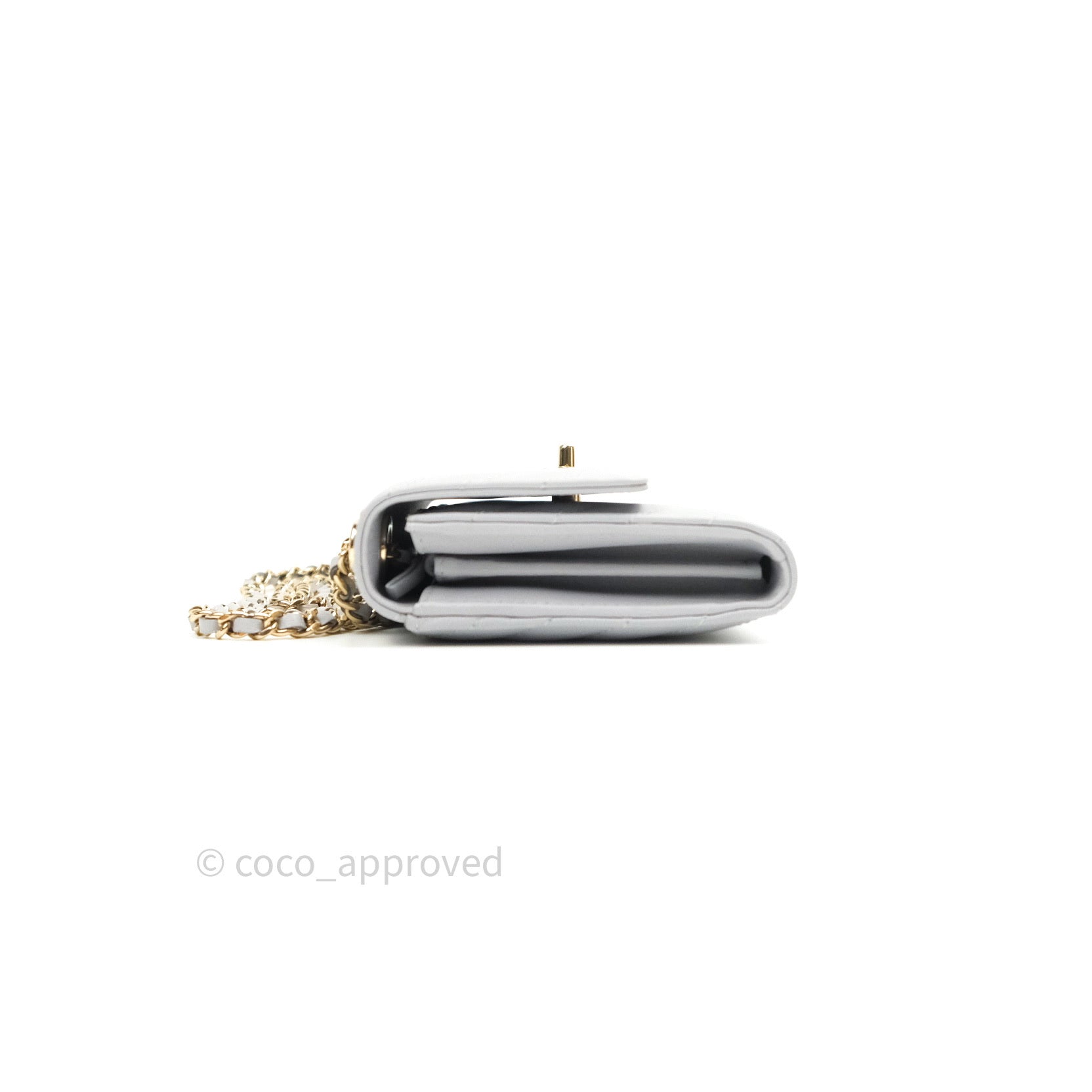 Chanel Mini Trendy CC Wallet On Chain WOC Lambskin Chevron Grey Gold H – Coco  Approved Studio
