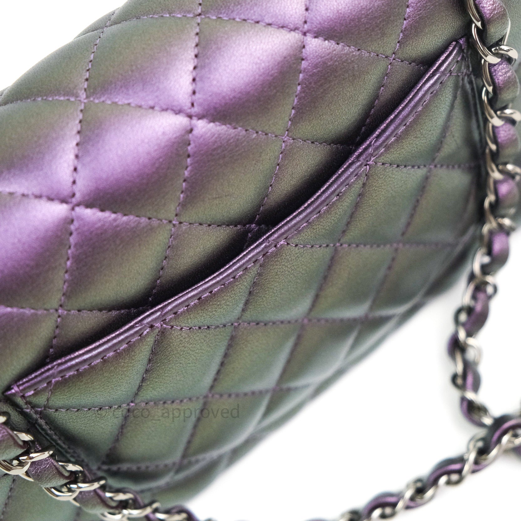 Chanel Quilted Mini Rectangular Iridescent Purple Dark Silver Hardware –  Coco Approved Studio