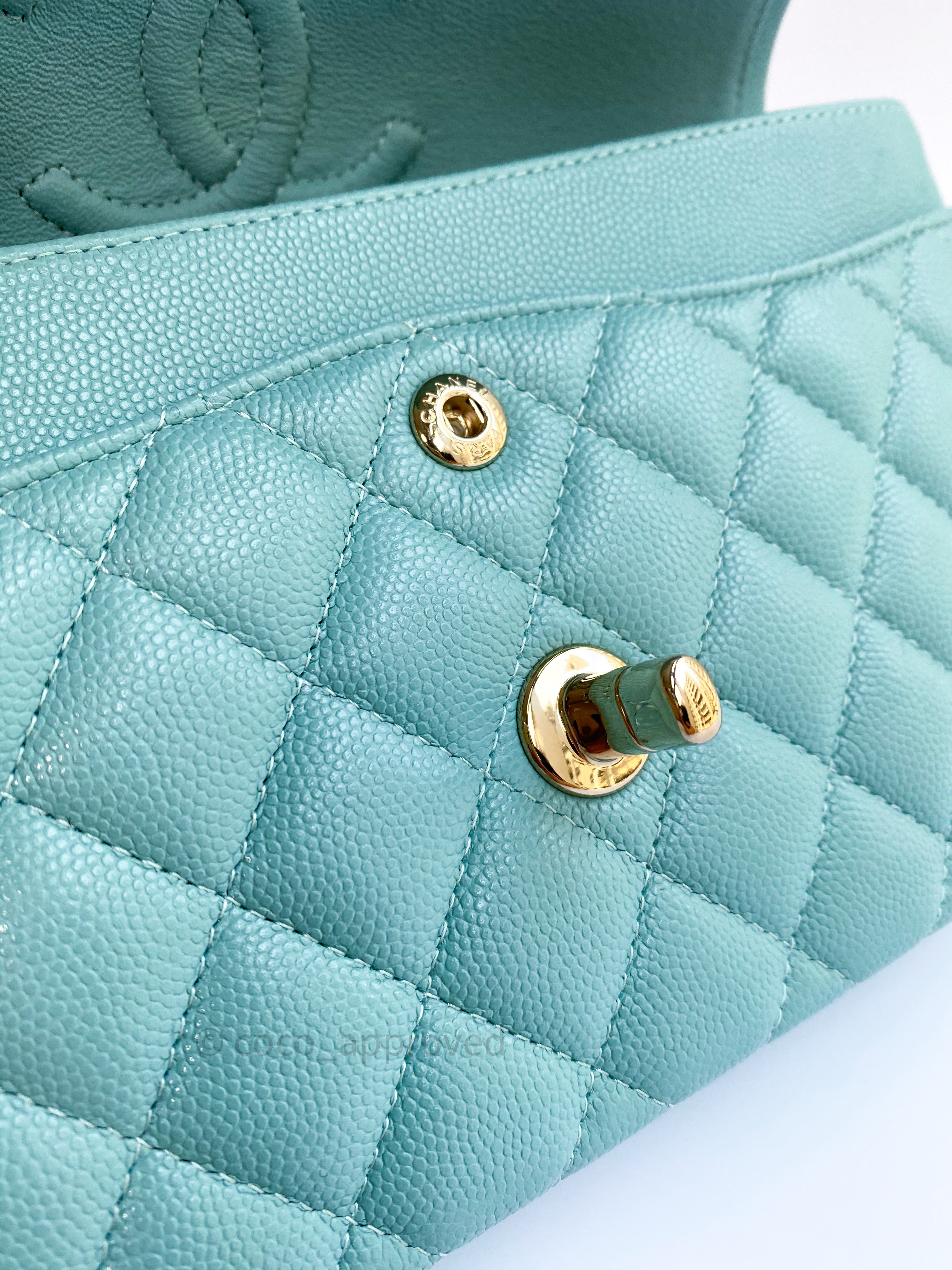 Chanel Classic Medium Double Flap 20C Tiffany Blue Quilted Caviar