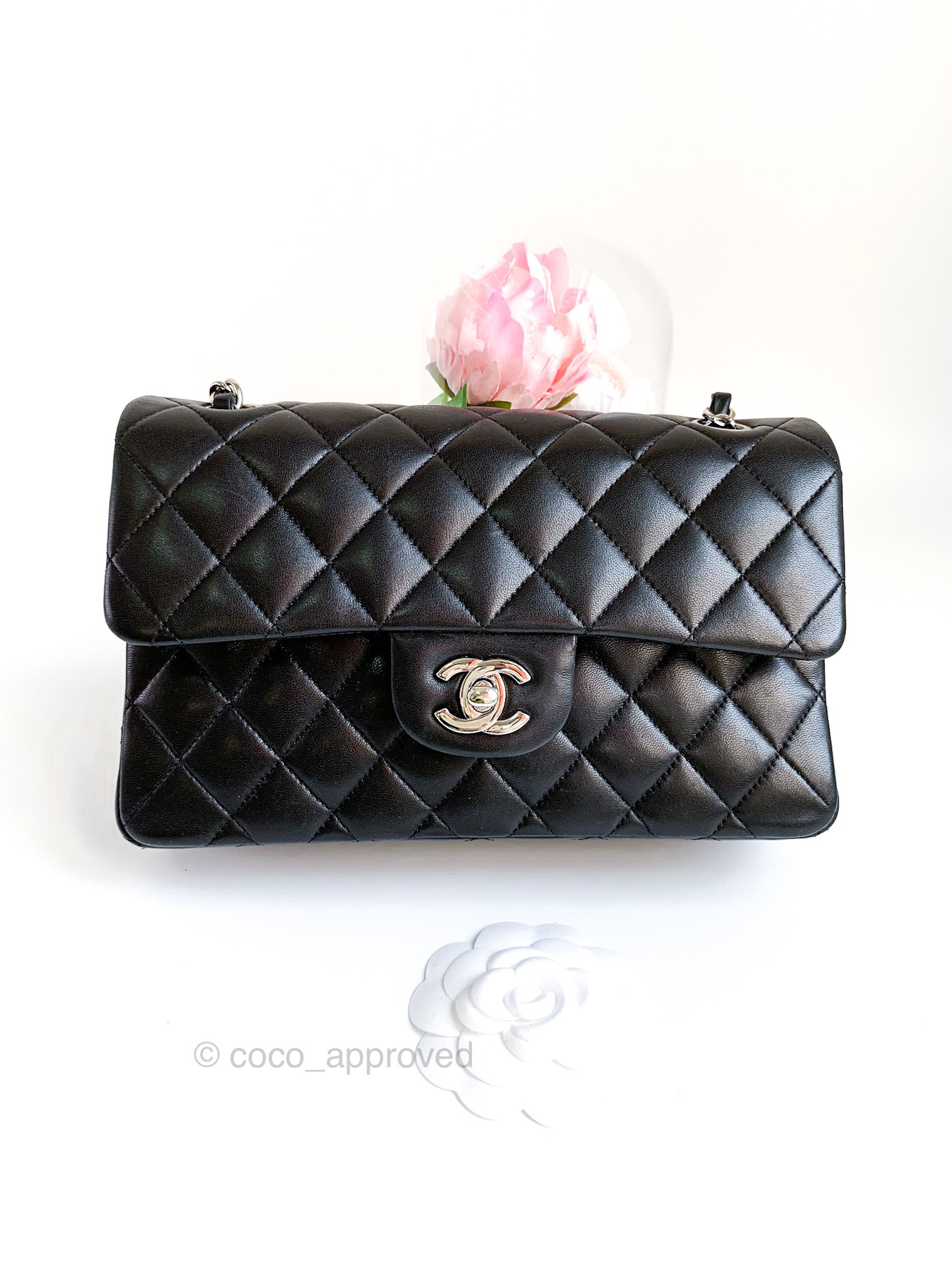 Chanel Small Classic Double Flap Bag Black Lambskin Rose Gold Hardware