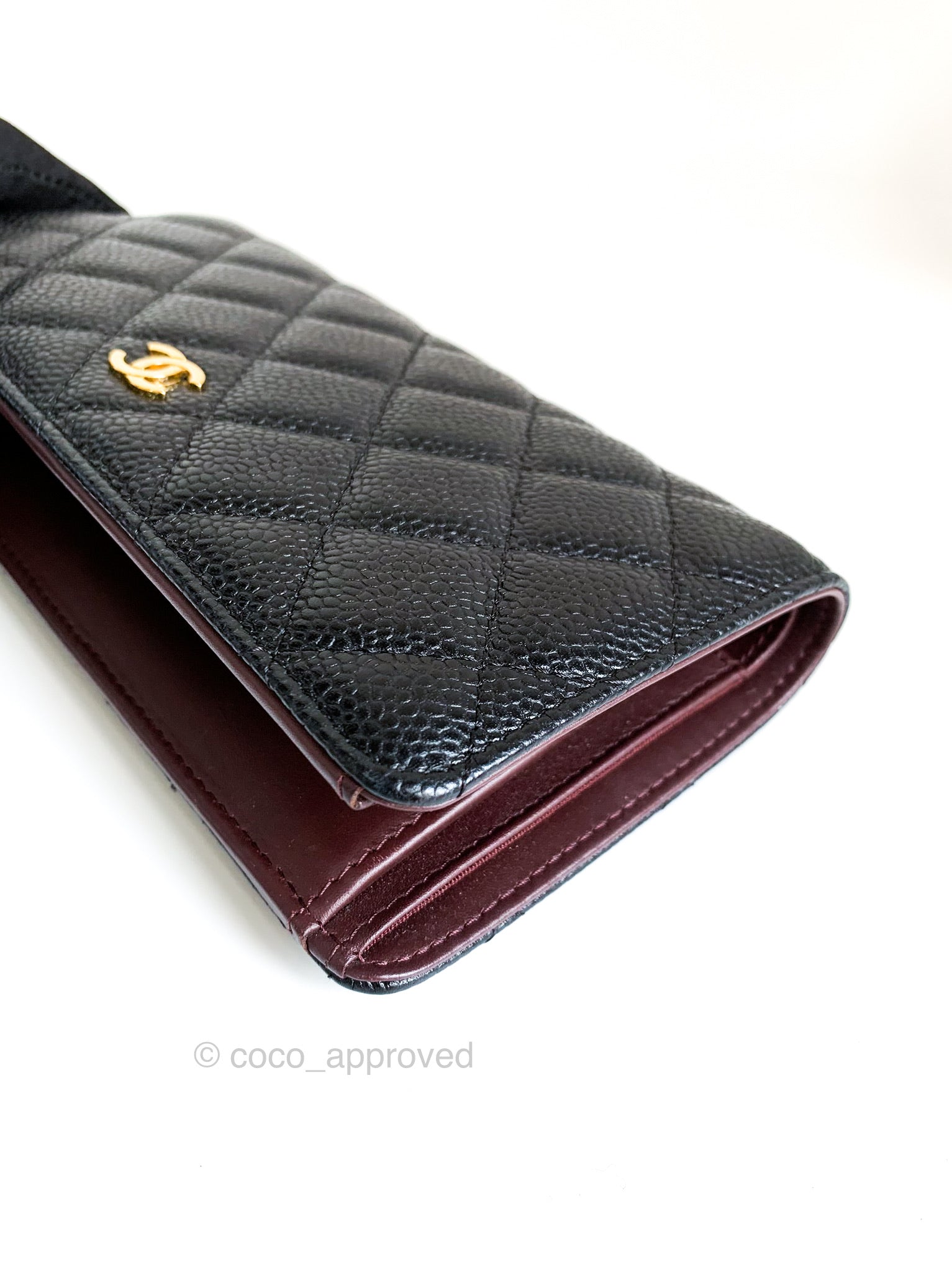 CHANEL A31509 BLACK CAVIAR LEATHER QUILTED YEN LONG WALLET