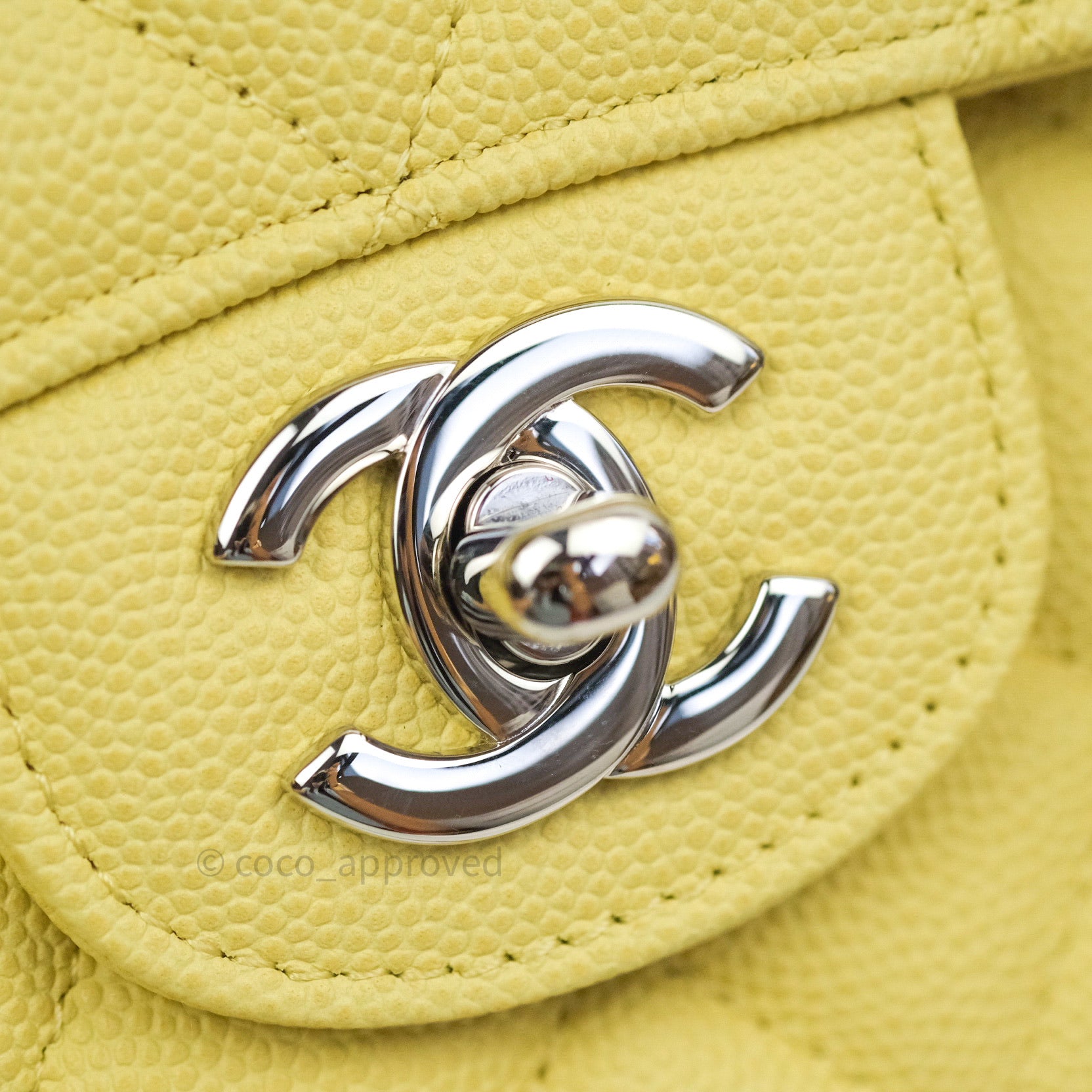Chanel Yellow Quilted Caviar Classic Double Flap Small Gold