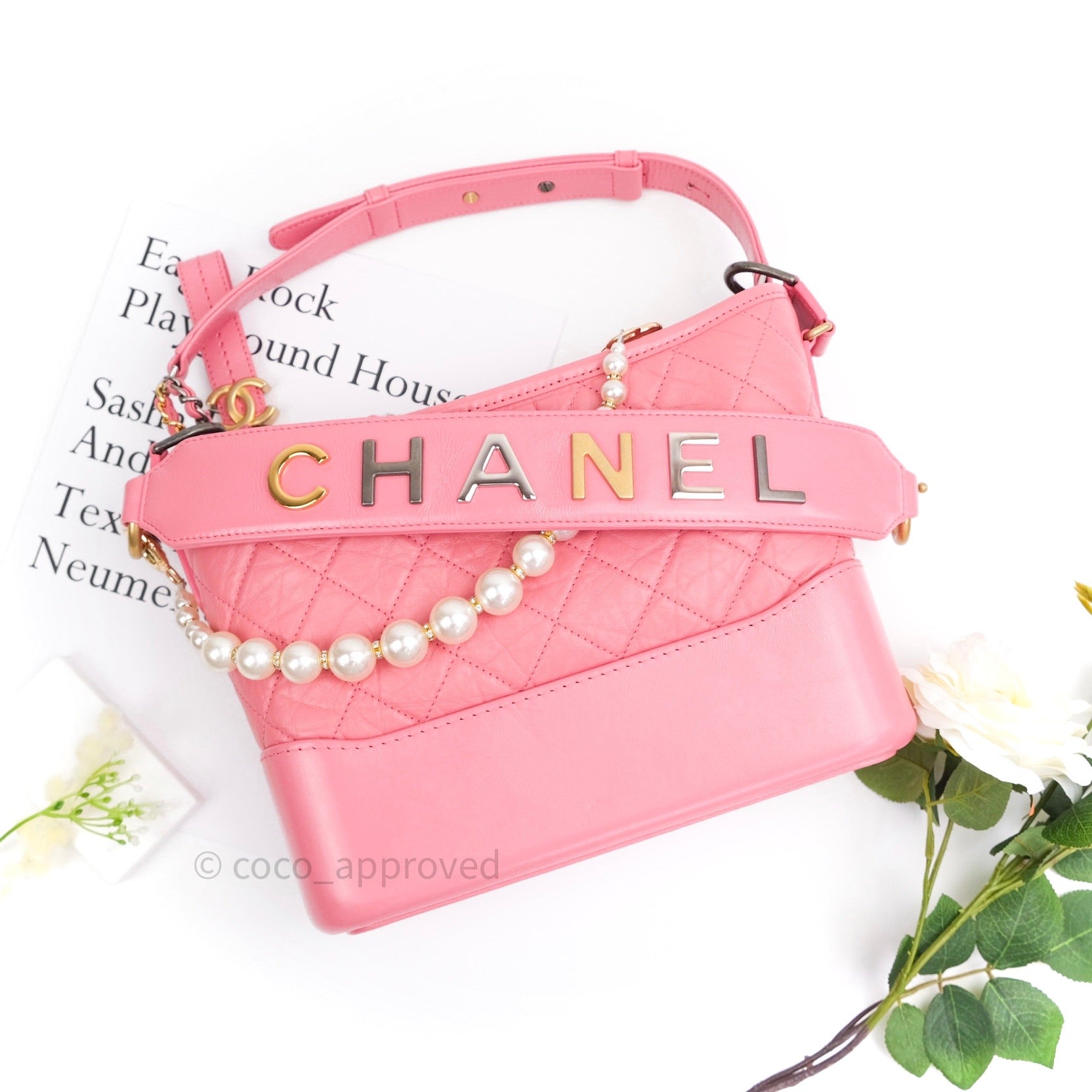 Chanel New Medium Gabrielle Pink Logo Handle Aged Calfskin Mixed