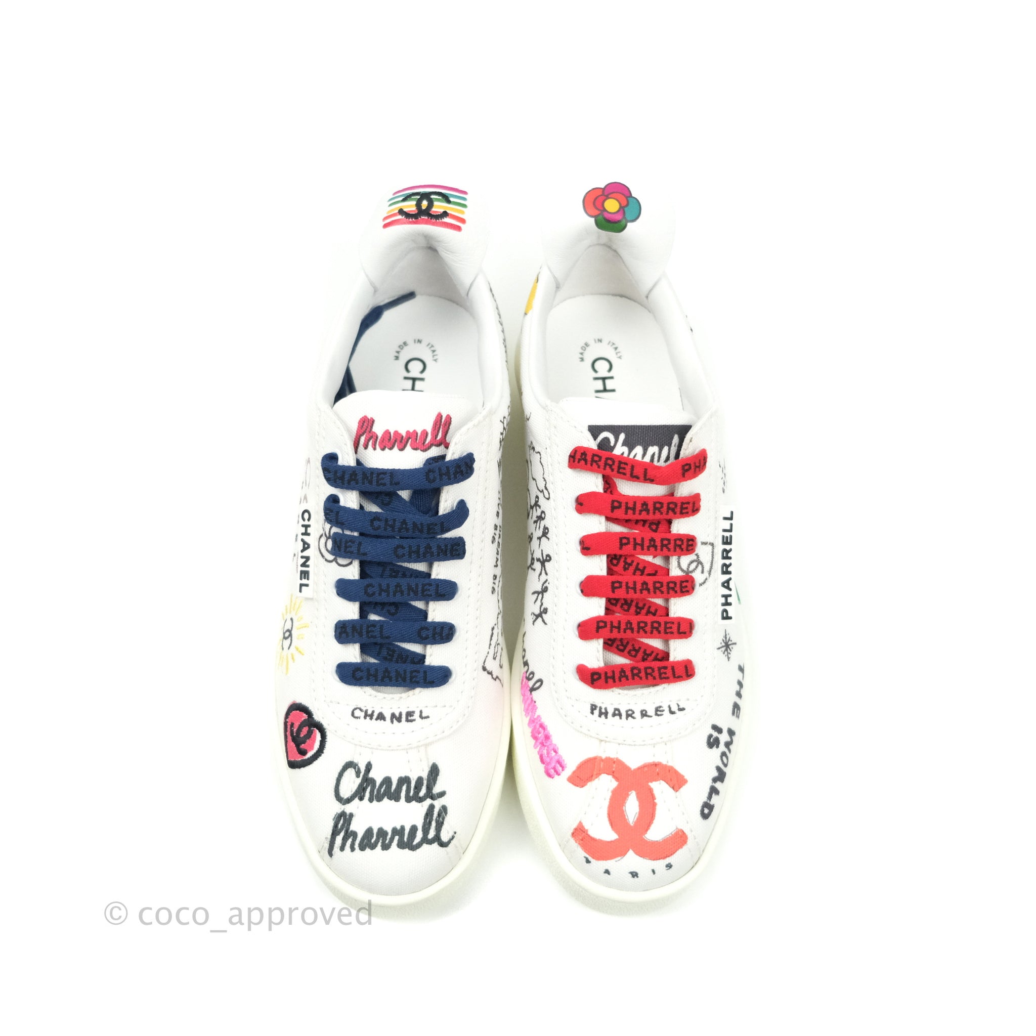 Chanel x Pharrell Williams Calfskin Womens Sneakers 38 White Coco Approved Studio