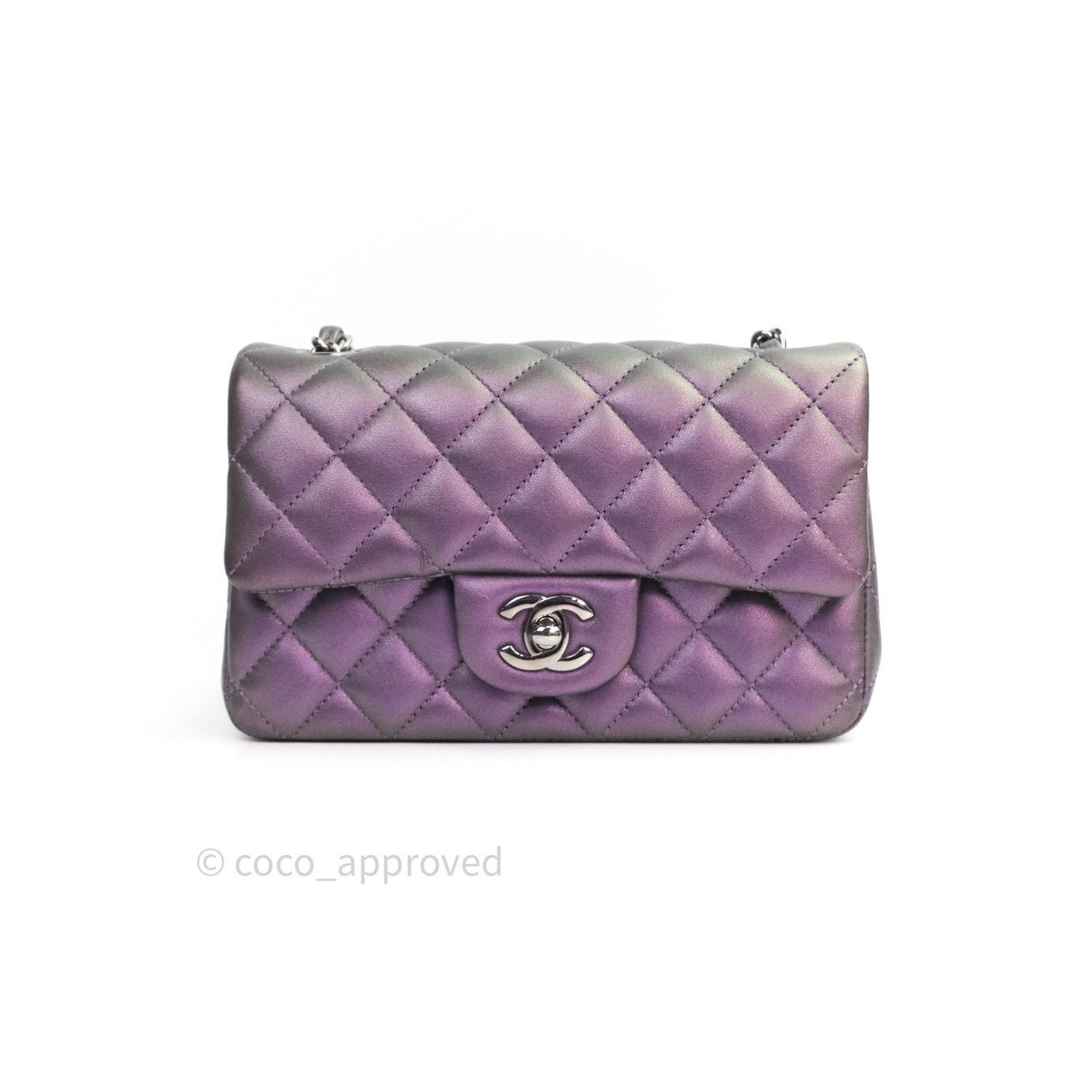 Chanel Quilted Mini Rectangular Iridescent Purple Dark Silver