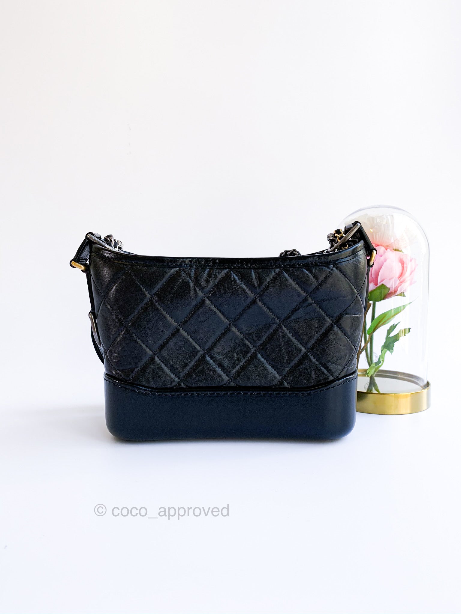 Chanel Gabrielle Hobo Bag Diamond Gabrielle Quilted Aged/Smooth Small Black