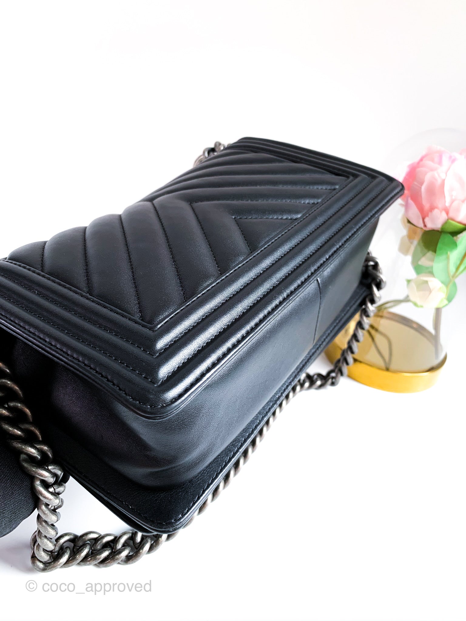 Chanel Chevron Medium Boy Bag  Black Shoulder Bags Handbags  CHA893317   The RealReal