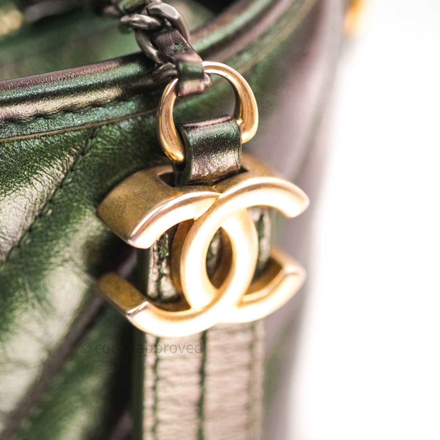 Chanel Metallic Green Chevron Quilted Aged Calfskin Small Gabrielle Hobo Gold and Ruthenium Hardware, 2019 (Like New), Womens Handbag