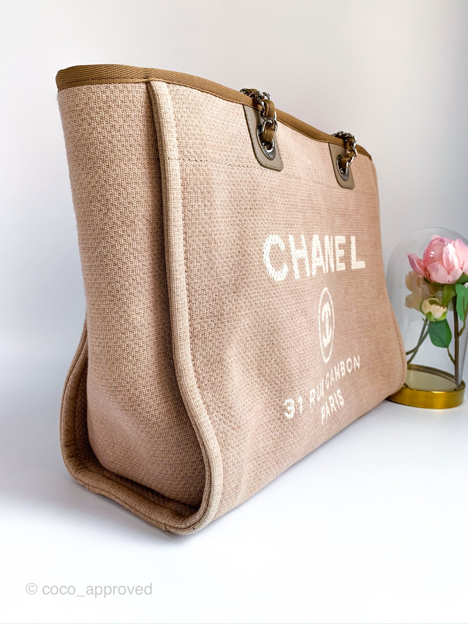 Chanel Canvas Deauville Medium Tote Beige – Coco Approved Studio