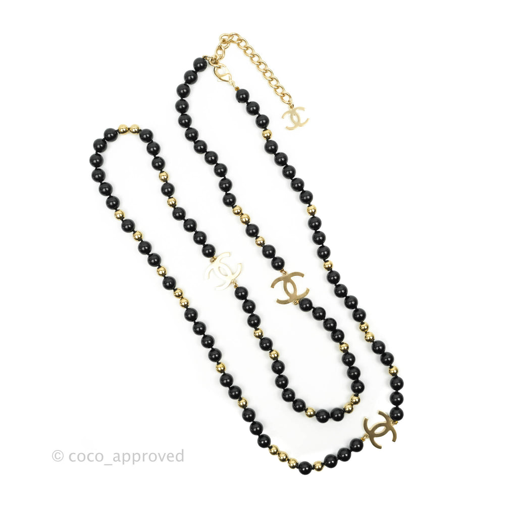 Chanel CC Station Black & Gold Beaded Necklace 16S