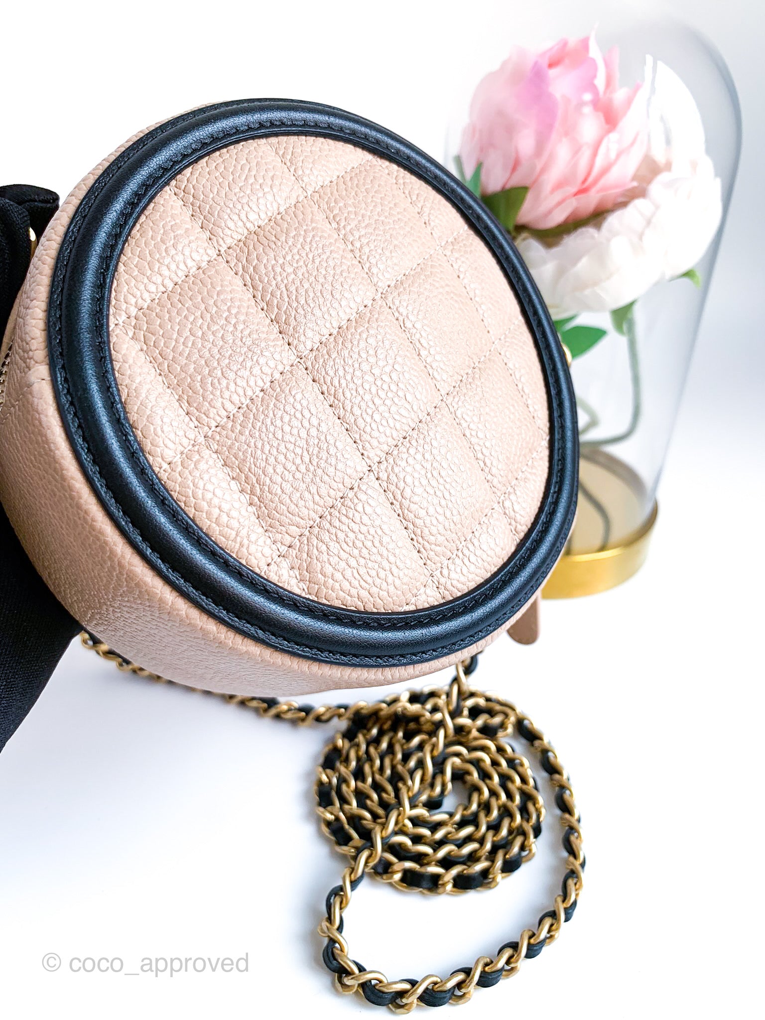 Chanel Beige and Black Caviar Quilted Round Filigree Crossbody