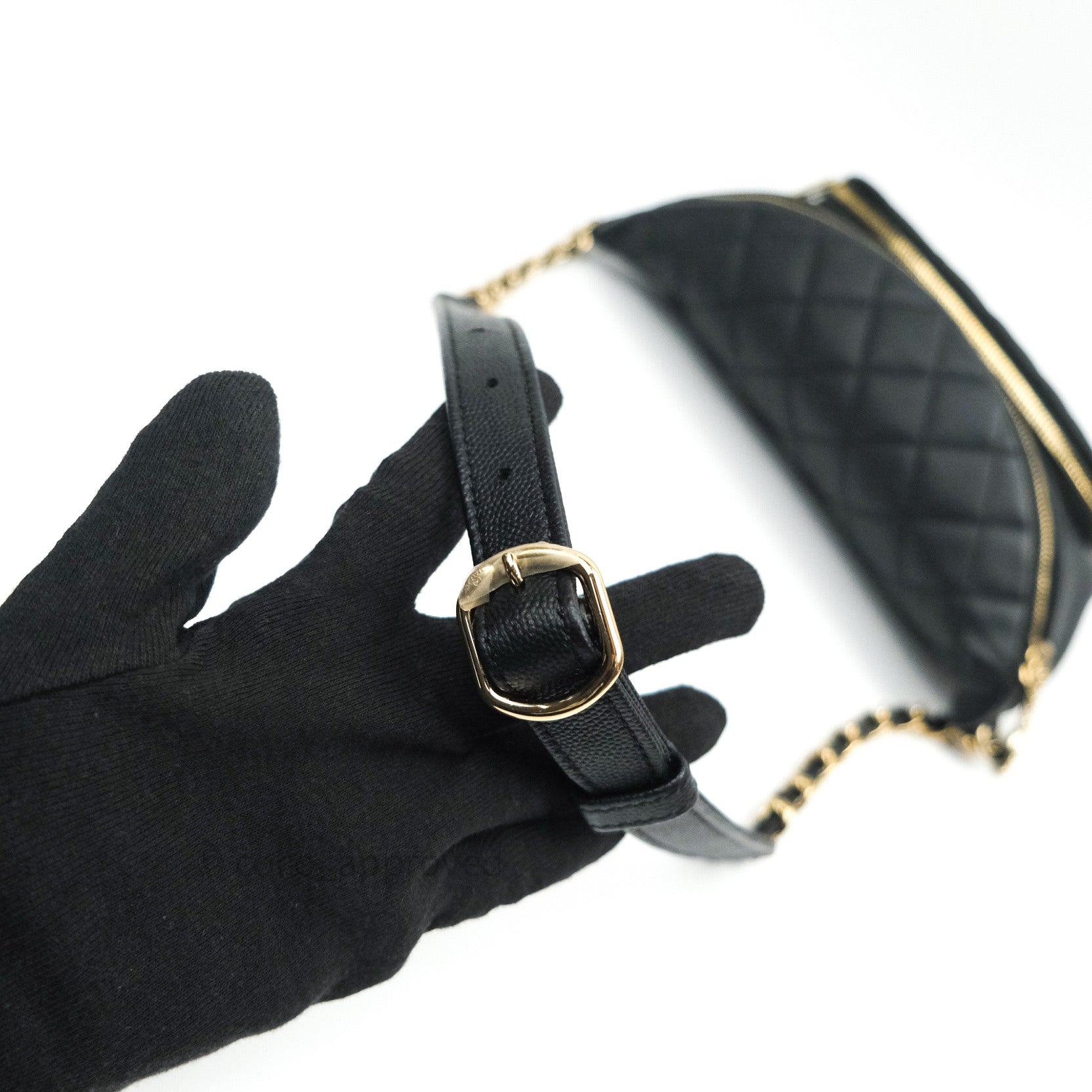 Chanel Black Quilted Lambskin Elegant Chain Belt Bag For Sale at