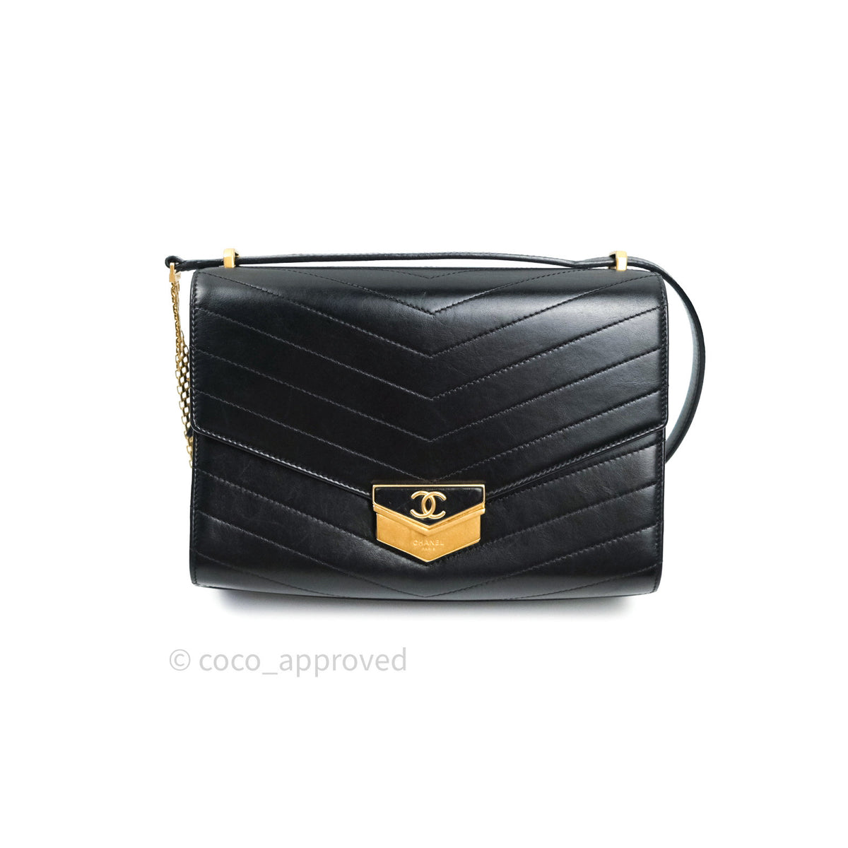 CHANEL Calfskin Chevron Quilted Medal Flap Black 1176742