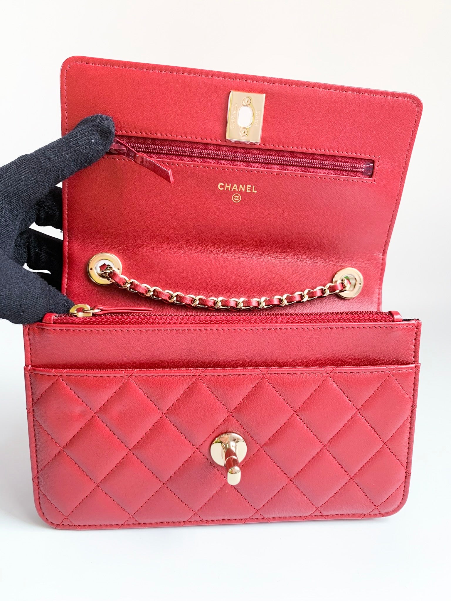 Chanel Red Lambskin Trendy CC Spirit Top Handle Gold Hardware