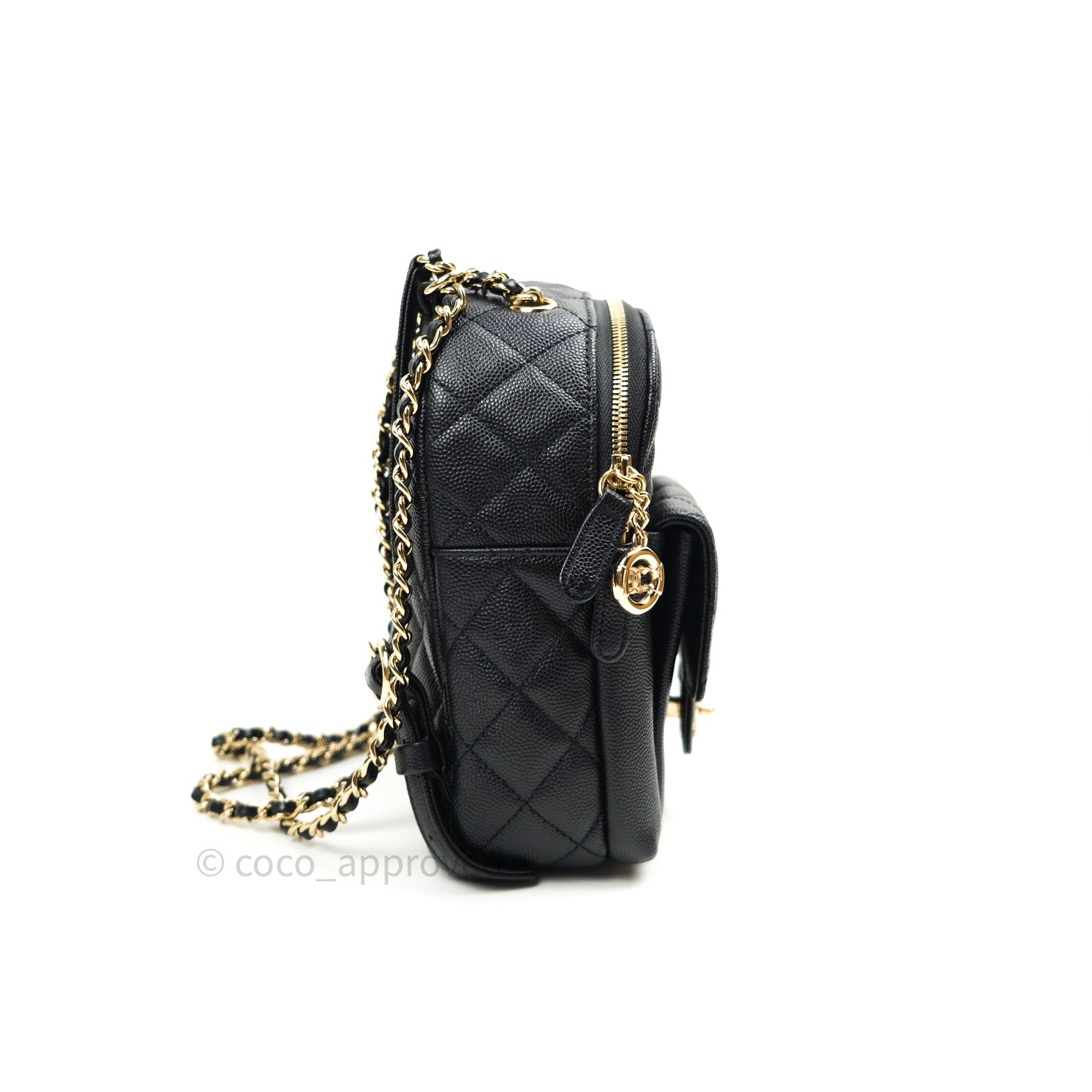 Chanel Quilted Small CC Day Backpack Black Caviar Light Gold Hardware – Coco Approved Studio
