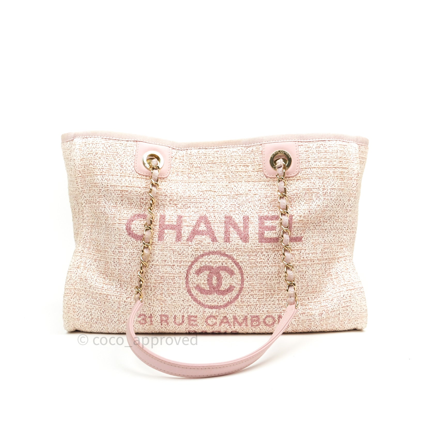 Chanel Canvas Deauville Medium Tote Pink Glittering 19C